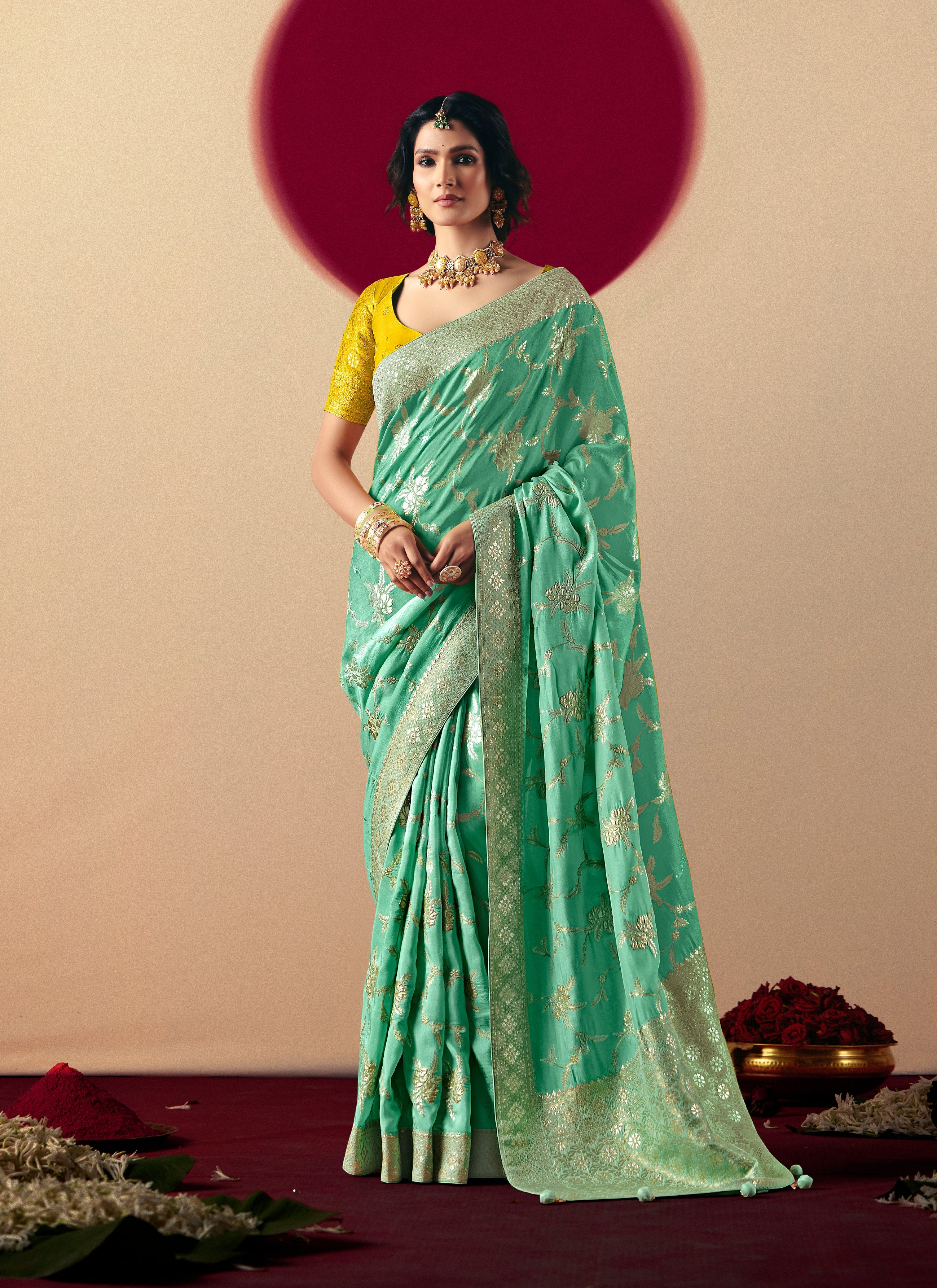 Viscose Silk Sea Green Saree with Rich Zari Weaving & Designer Tassels