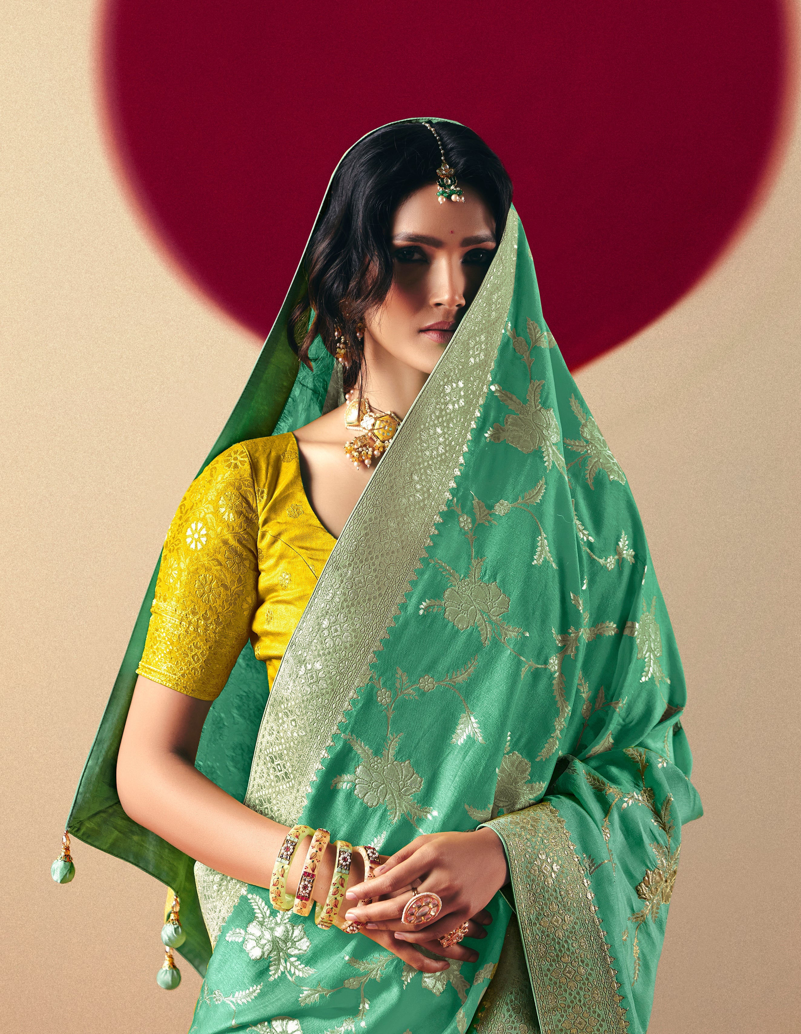 Viscose Silk Sea Green Saree with Rich Zari Weaving & Designer Tassels
