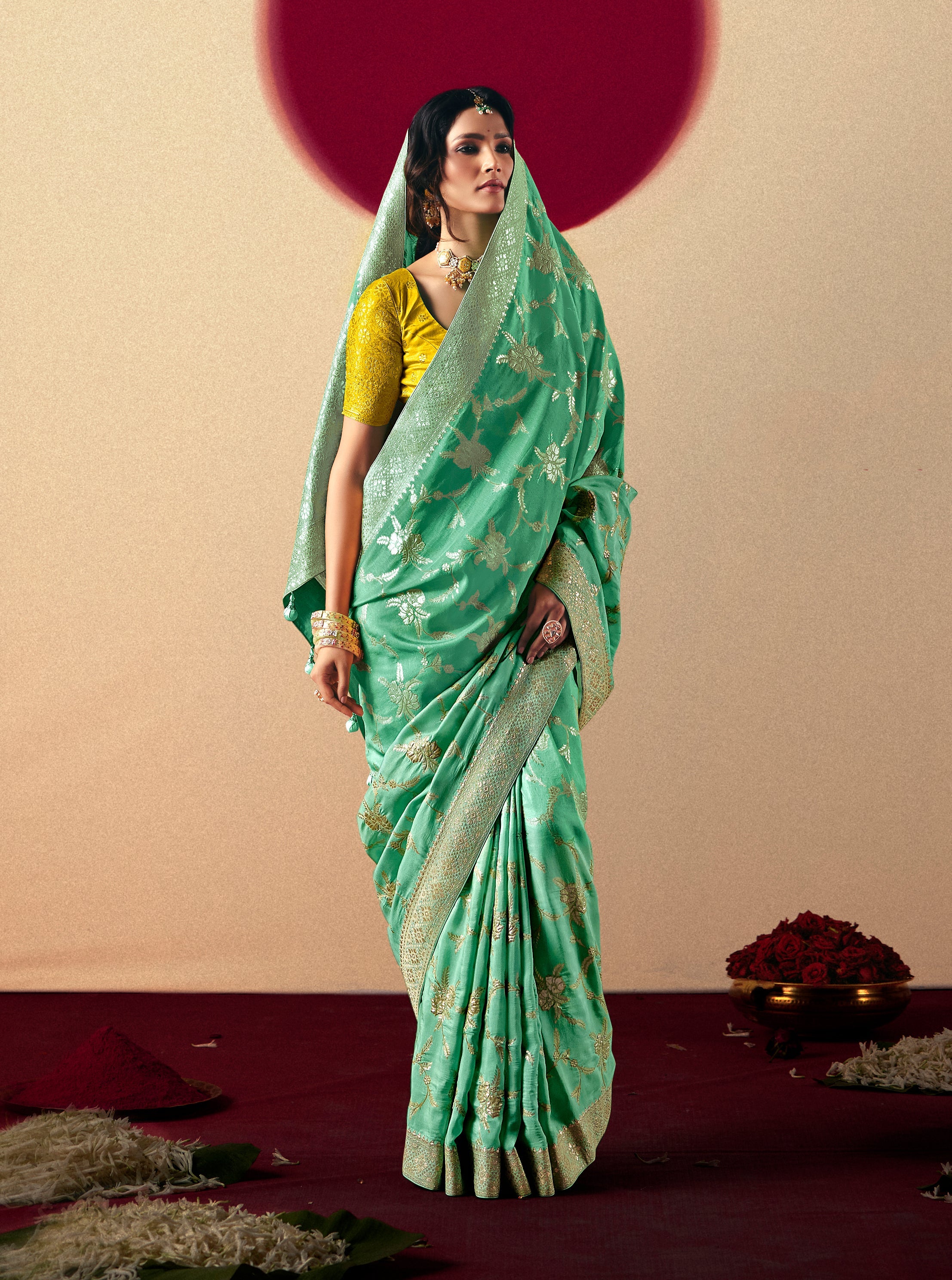 Viscose Silk Sea Green Saree with Rich Zari Weaving & Designer Tassels