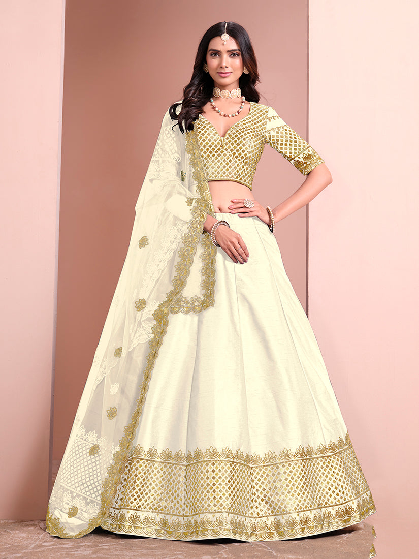 White Art Silk Embroidered Trendy A Line Lehenga Choli