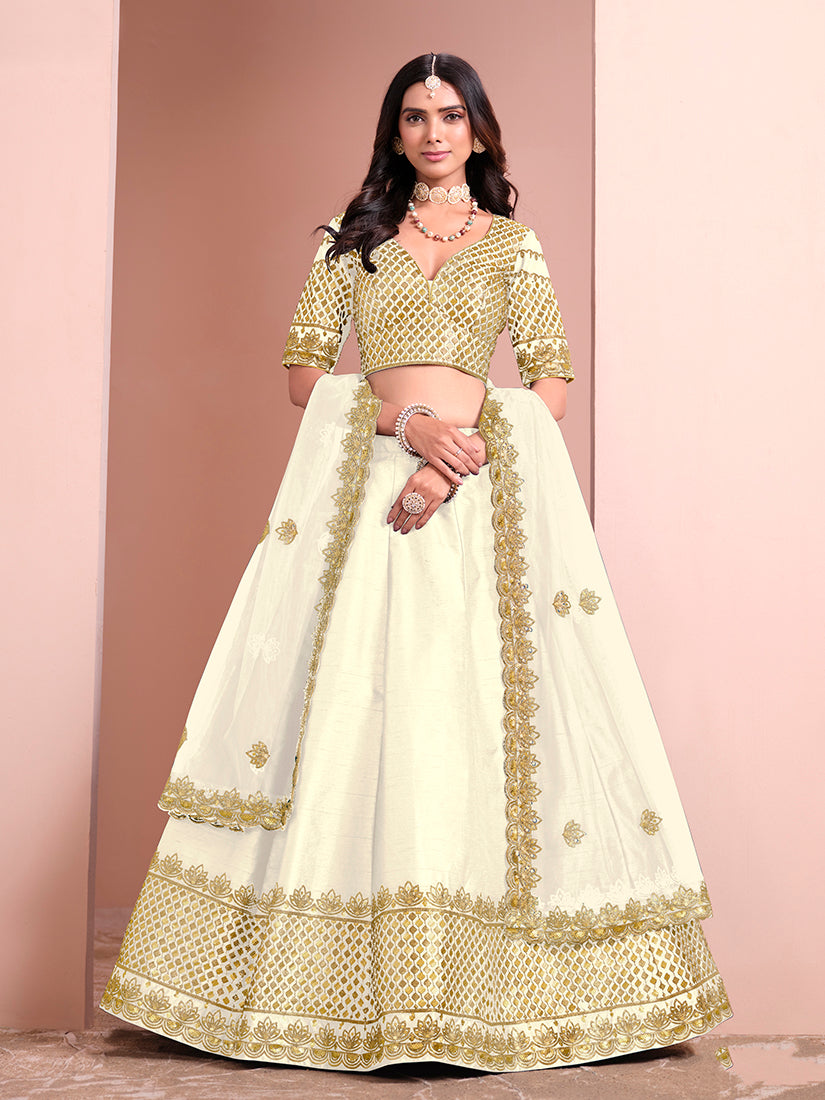 White Art Silk Embroidered Trendy A Line Lehenga Choli