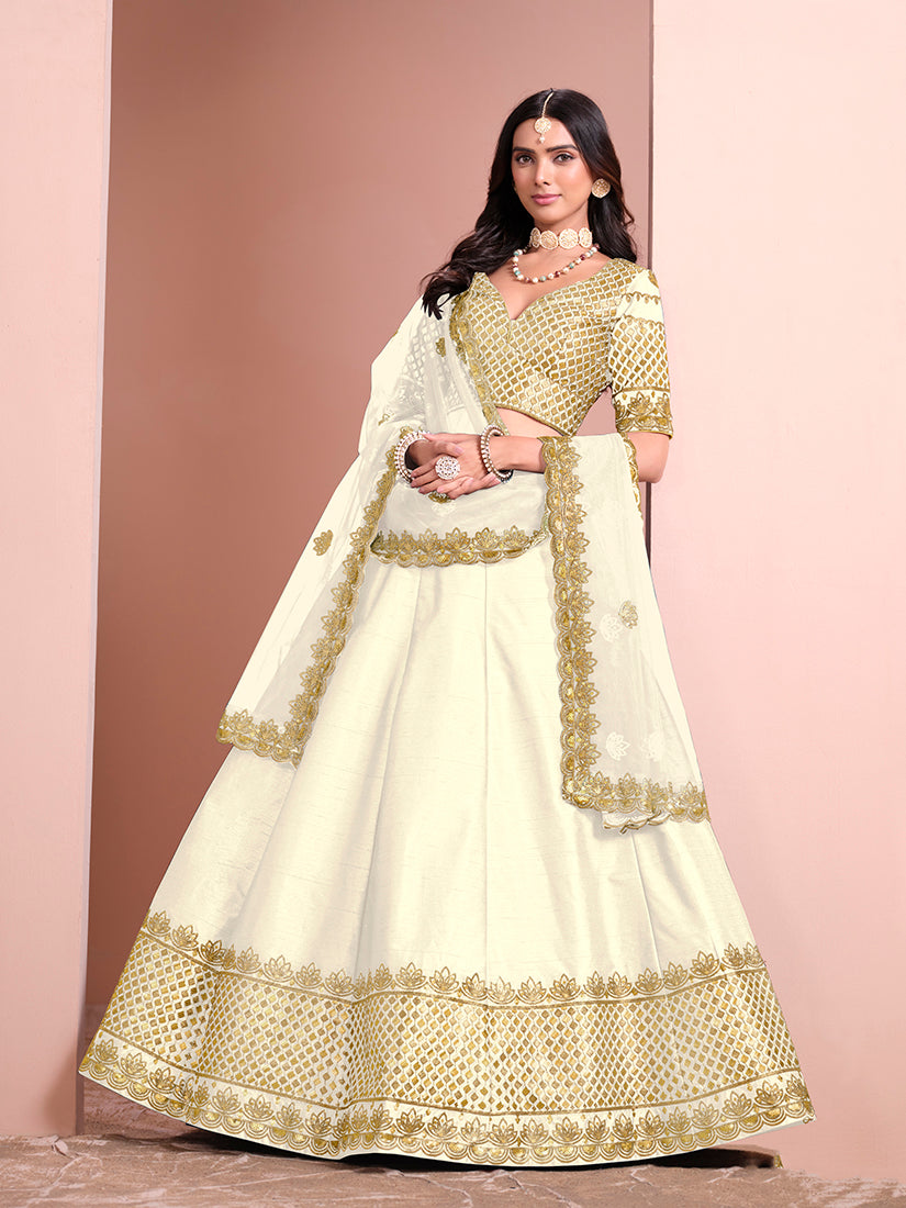 White Art Silk Embroidered Trendy A Line Lehenga Choli