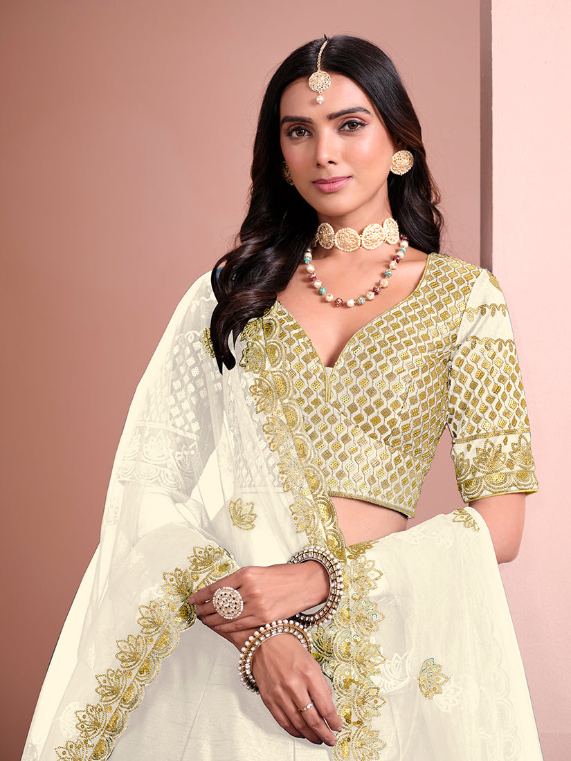 White Art Silk Embroidered Trendy A Line Lehenga Choli