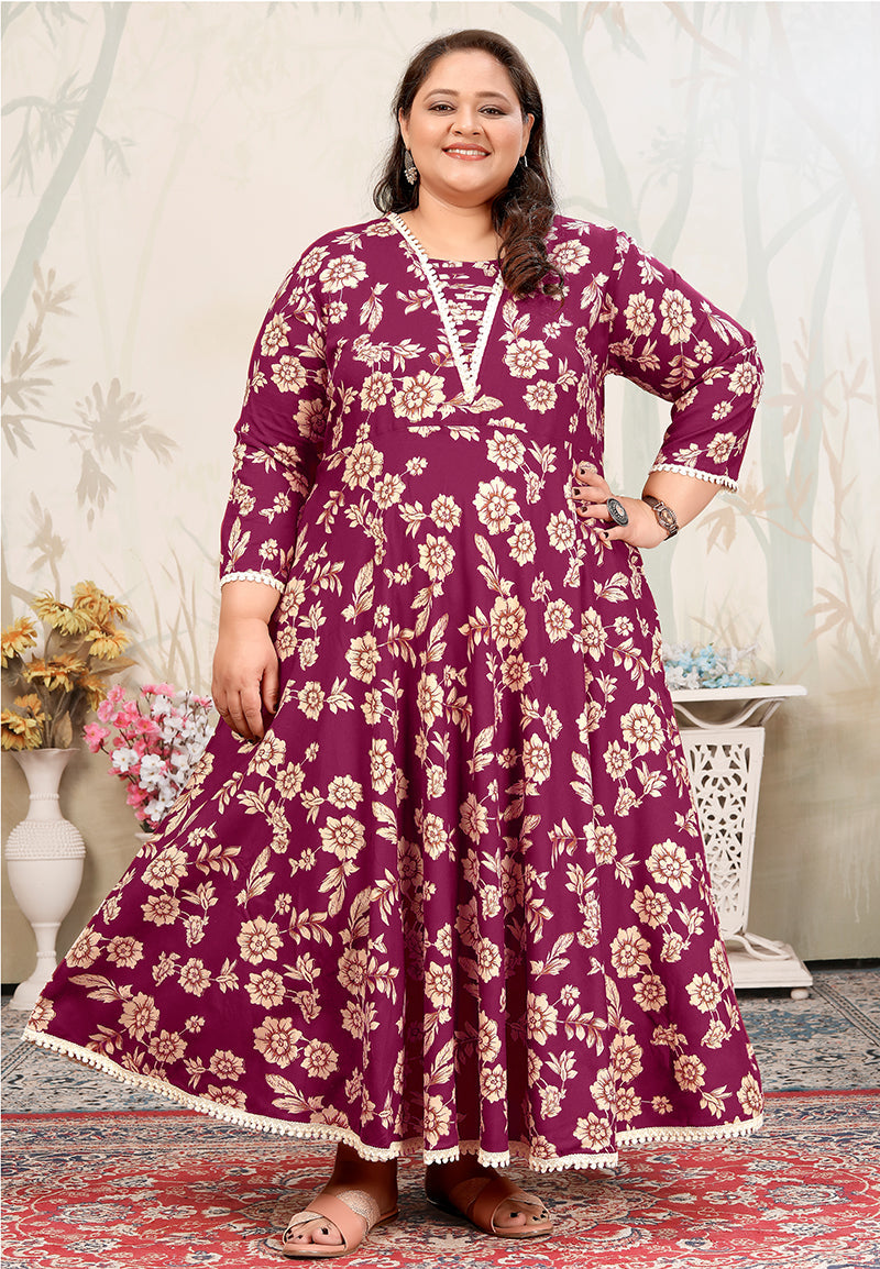 Wine Ceremonial Rayon Designer Plus Size Kurti