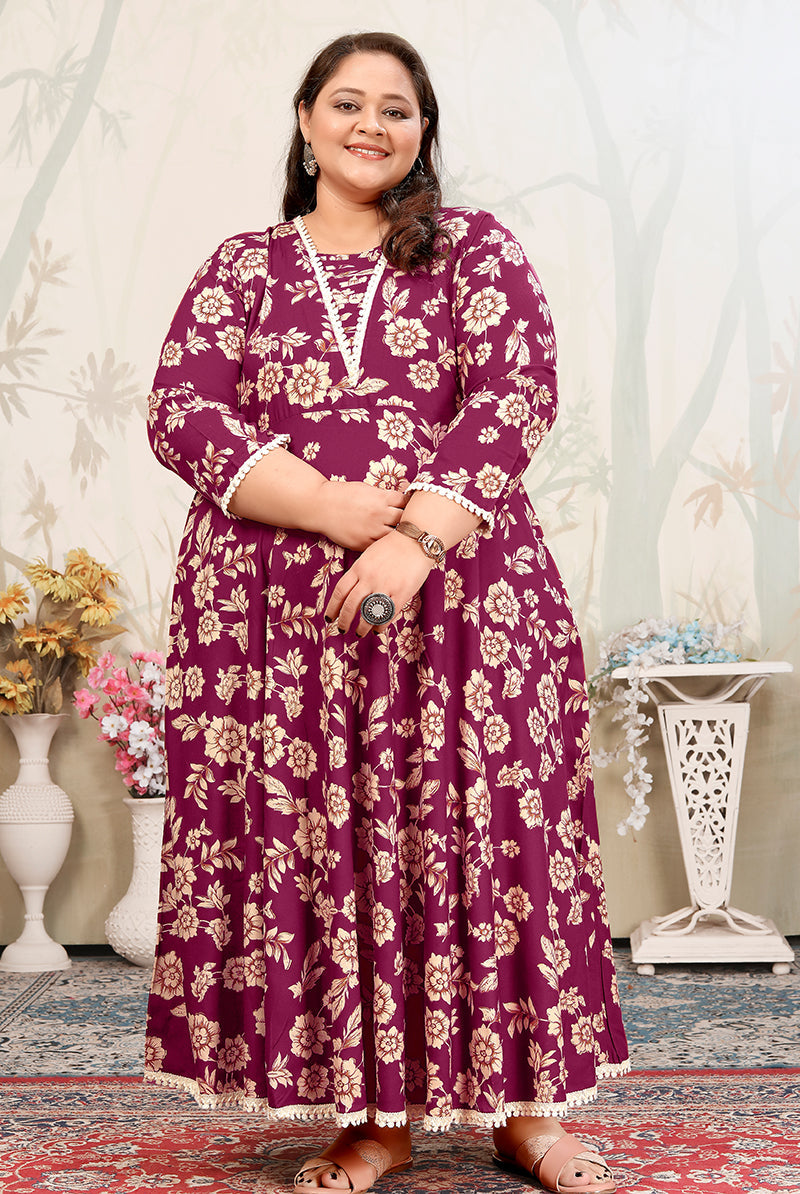 Wine Ceremonial Rayon Designer Plus Size Kurti