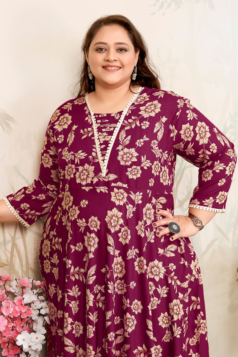 Wine Ceremonial Rayon Designer Plus Size Kurti