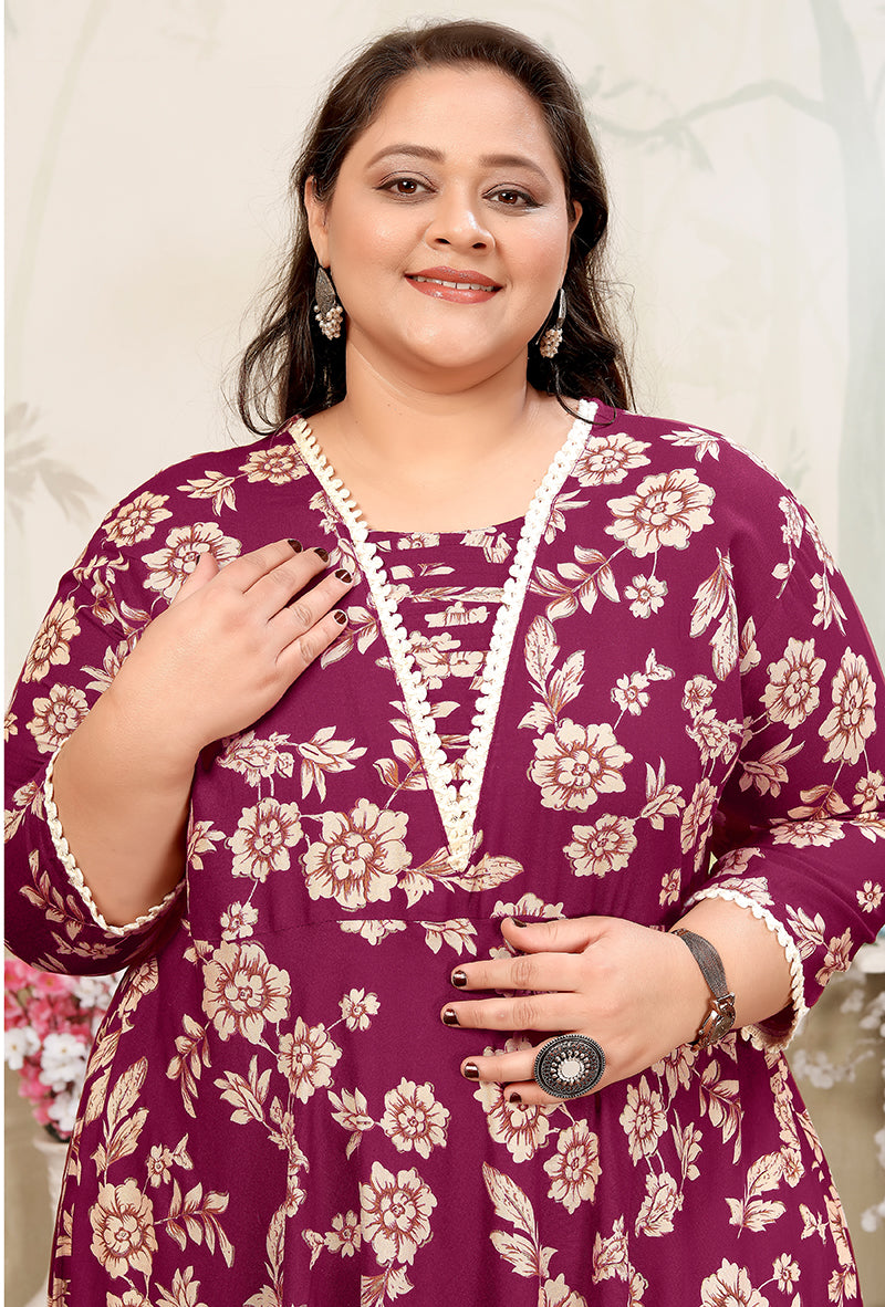 Wine Ceremonial Rayon Designer Plus Size Kurti