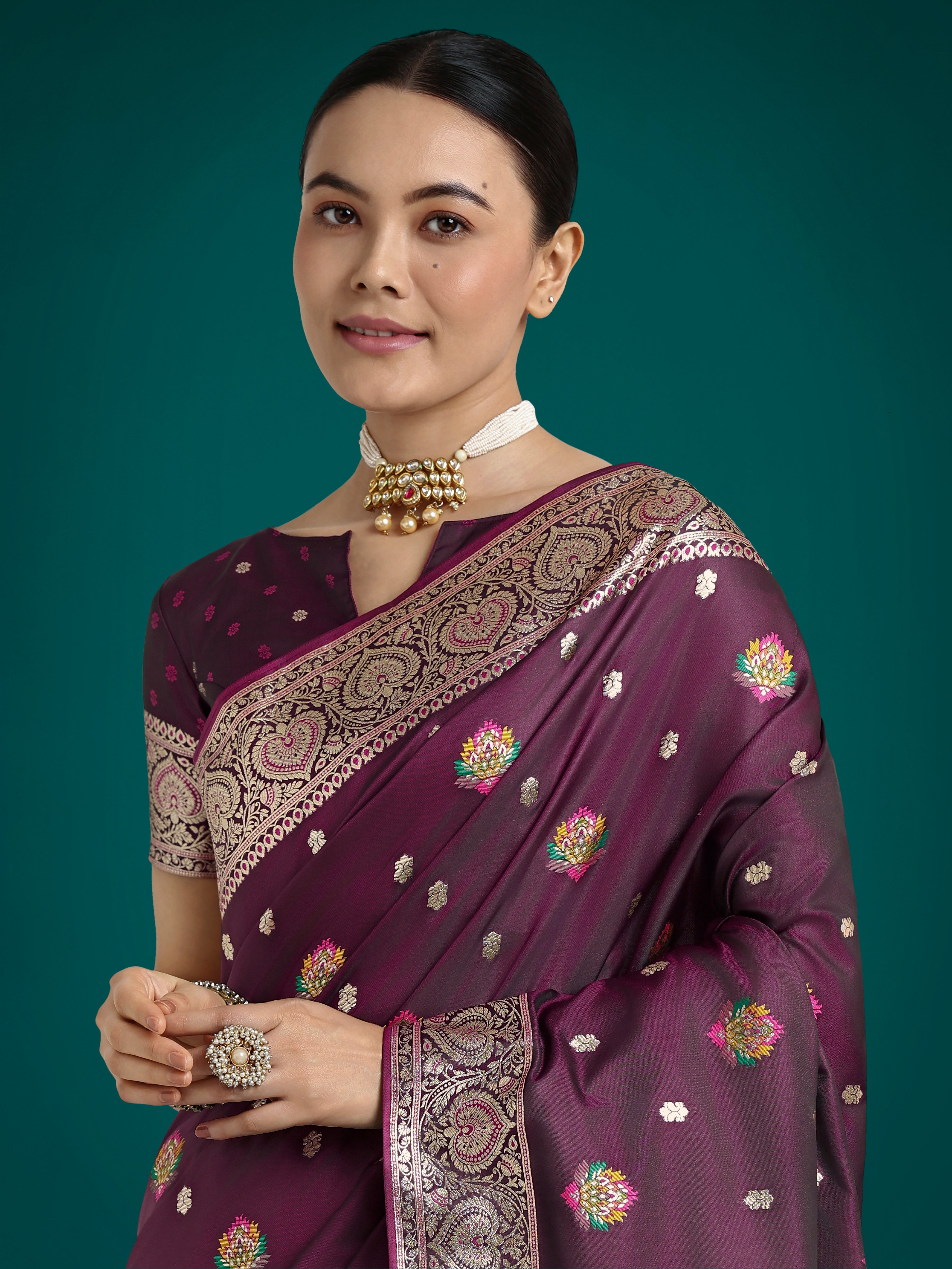 Wine Charming Soft Banarasi Zari Woven Designer Satin Silk Saree