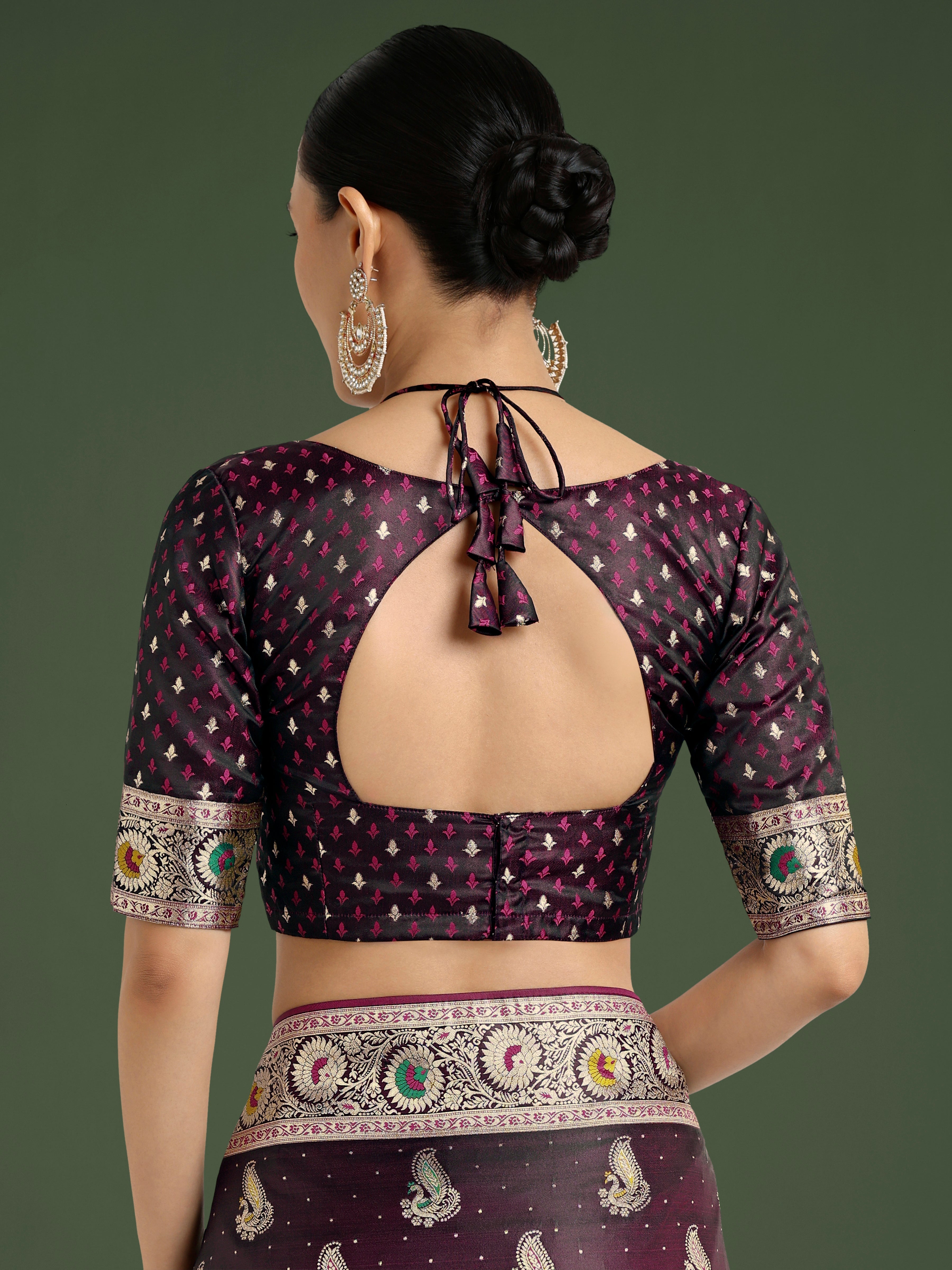 Wine Color Festival Wear Banarasi Satin Silk Designer Zari Weaving Saree