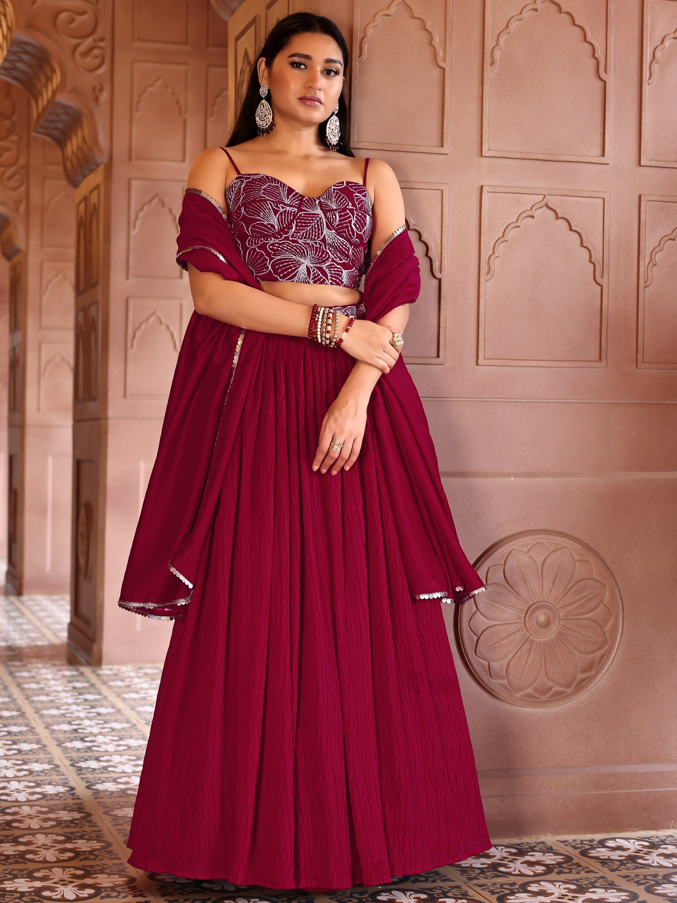Magenta Crush Silk Lehenga with Designer Blouse & Dupatta