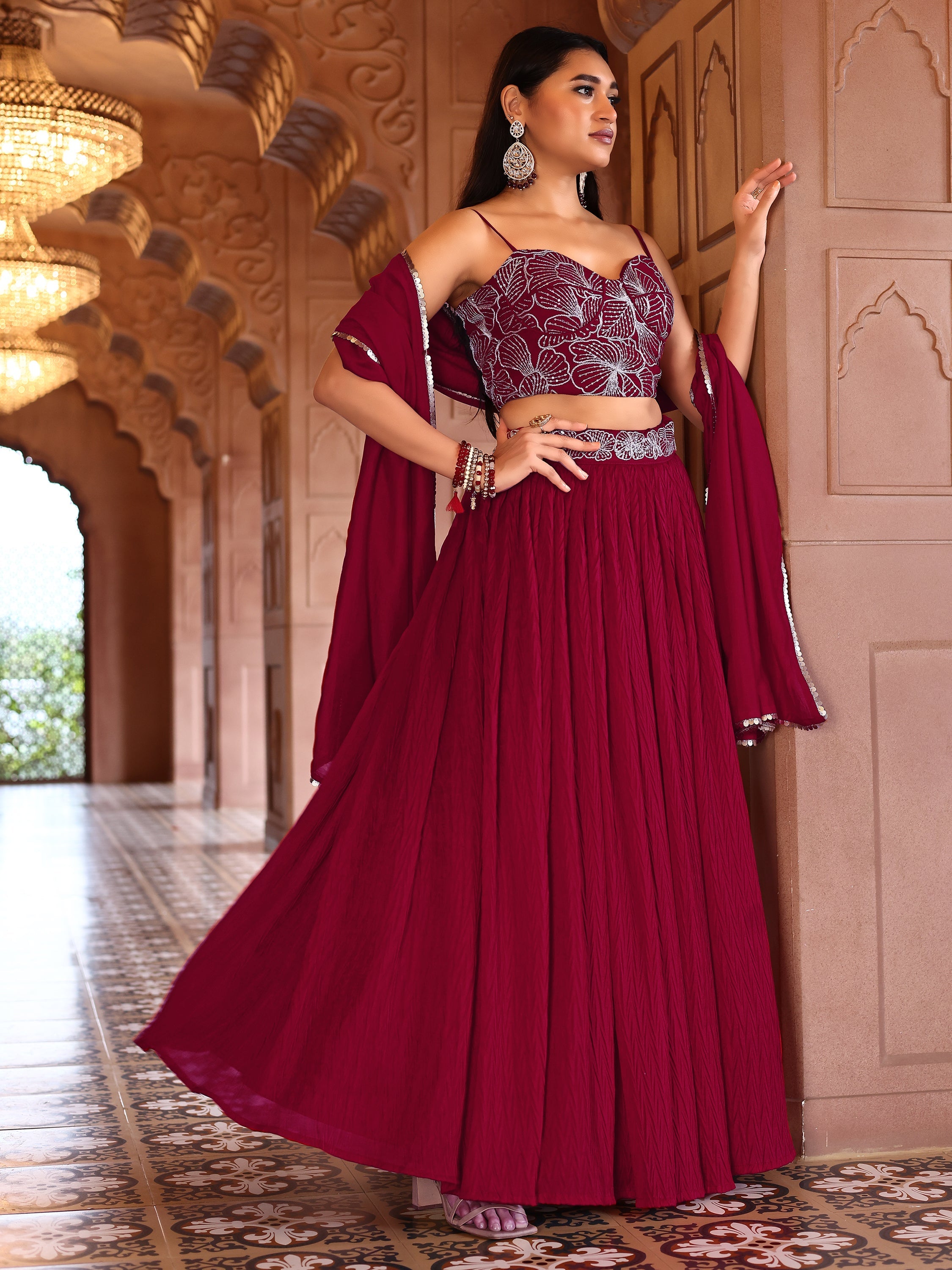 Magenta Crush Silk Lehenga with Designer Blouse & Dupatta