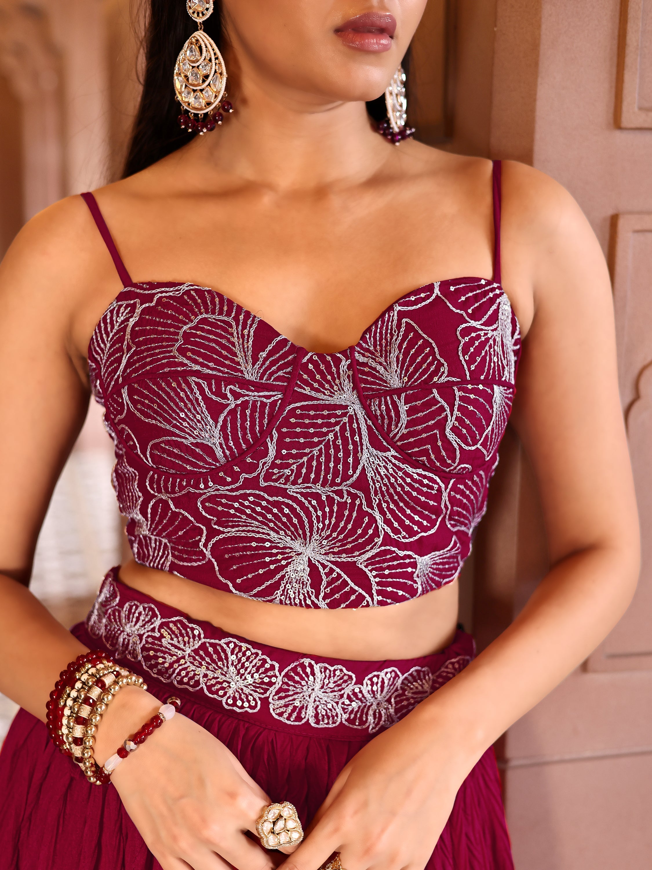 Magenta Crush Silk Lehenga with Designer Blouse & Dupatta