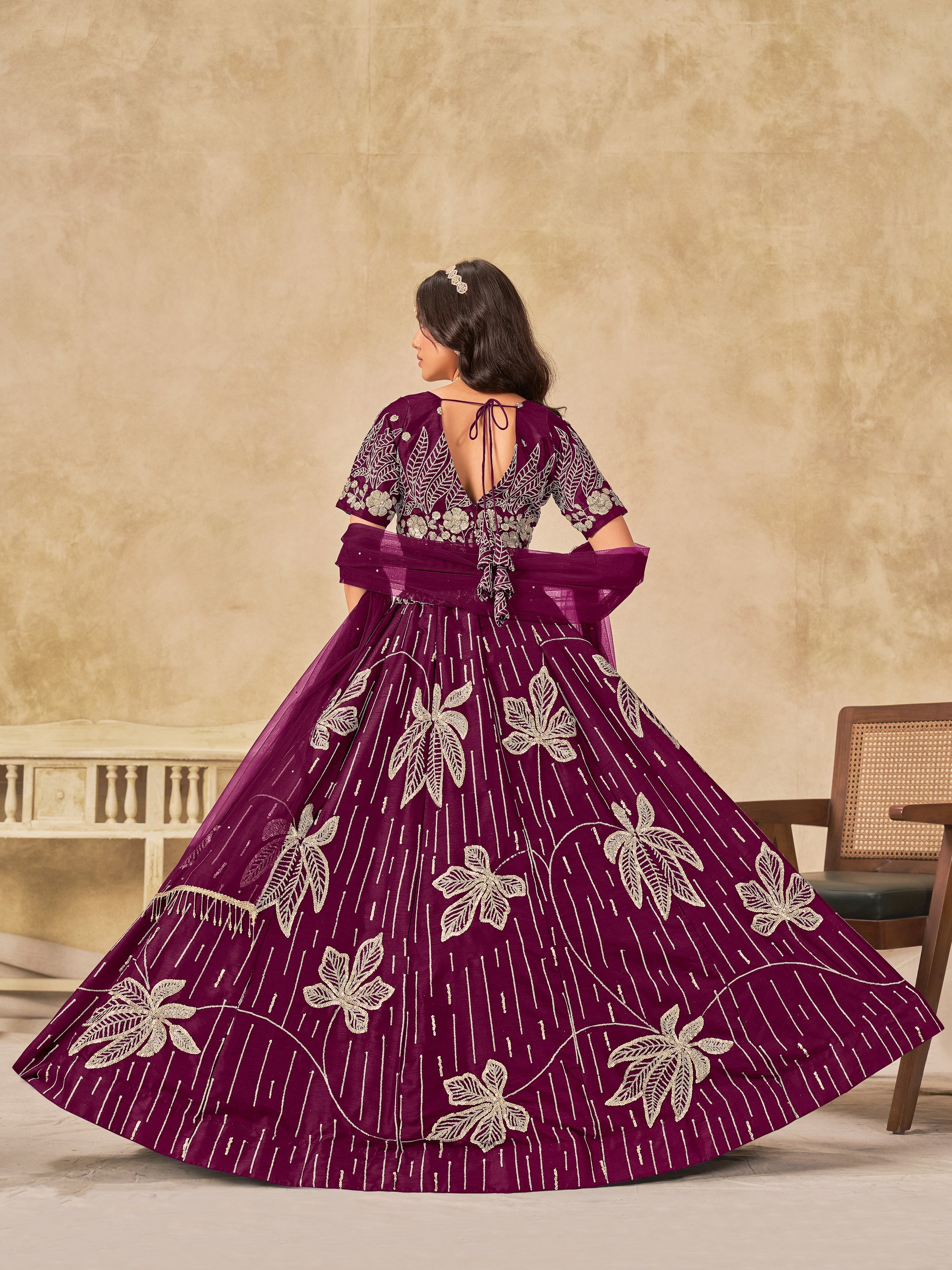 Wine Embroidered Art Silk Reception Trendy Lehenga Choli