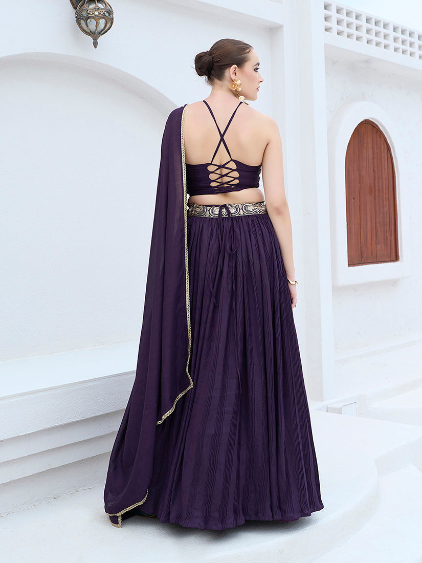 Wine Festive Look with Silk Crush Lehenga Choli