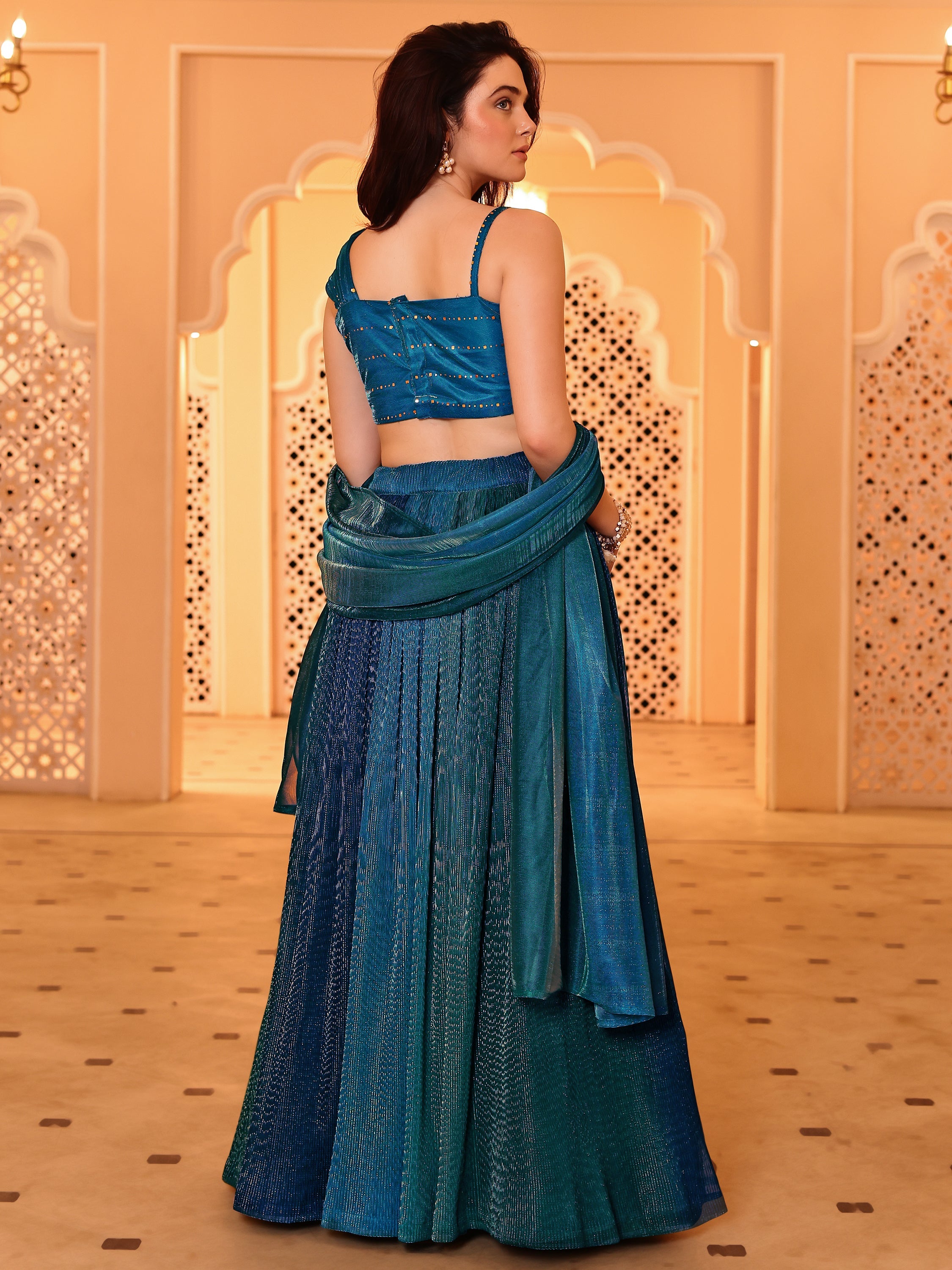 Aqua Blue Sequin Starlit Lycra Lehenga Choli