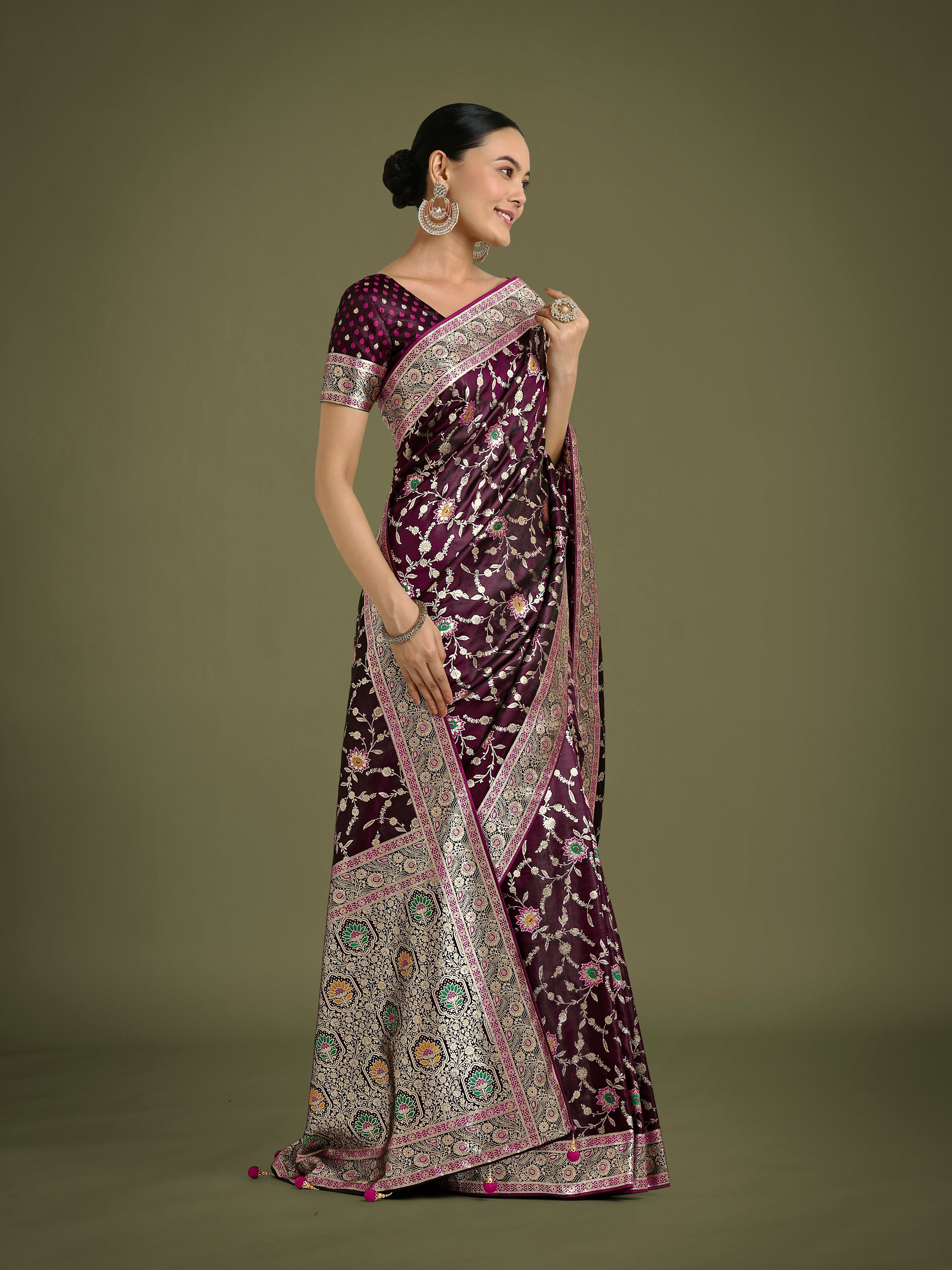 Wine Zari Woven Banarasi Classic Satin Silk Saree