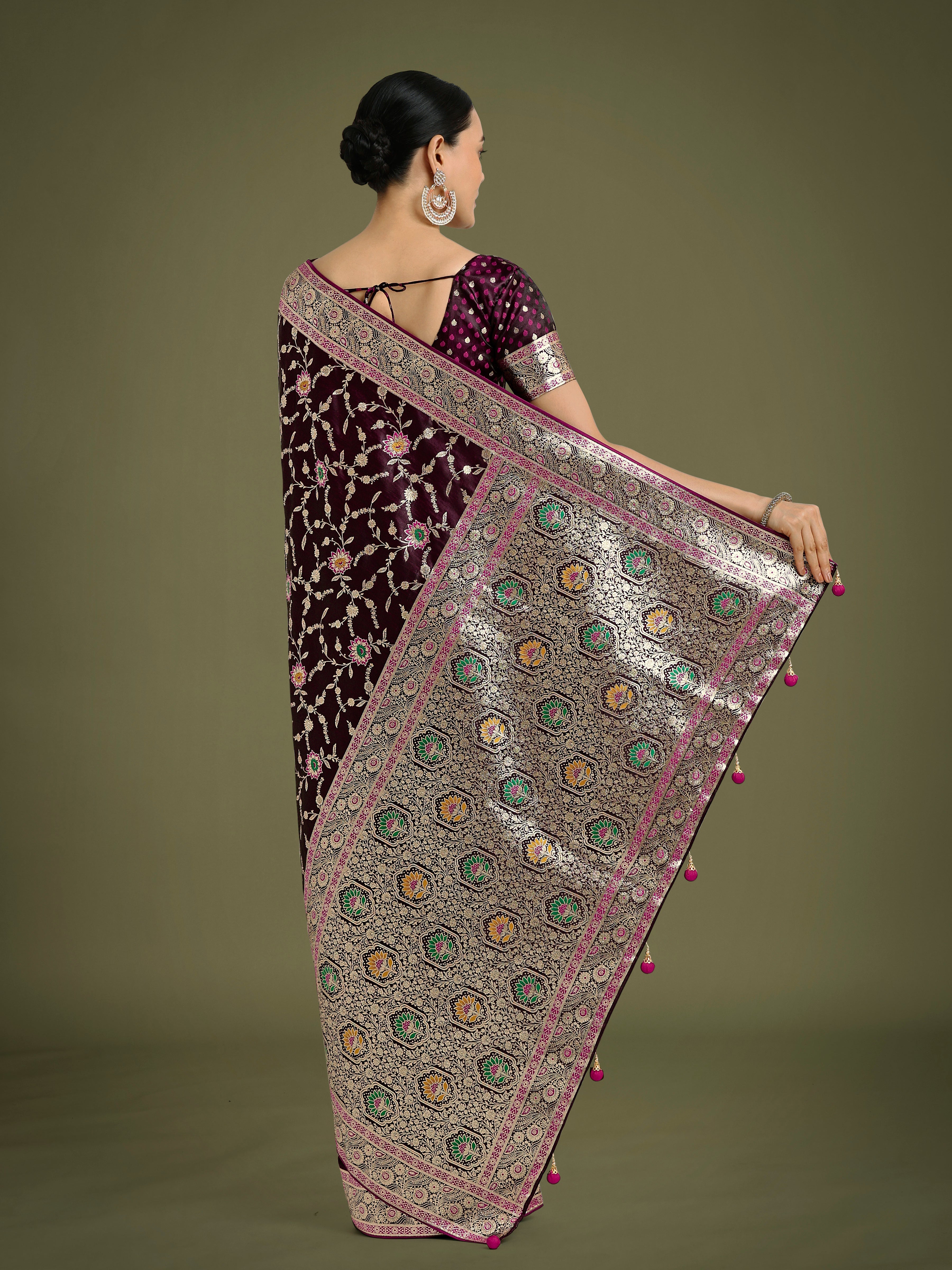 Wine Zari Woven Banarasi Classic Satin Silk Saree