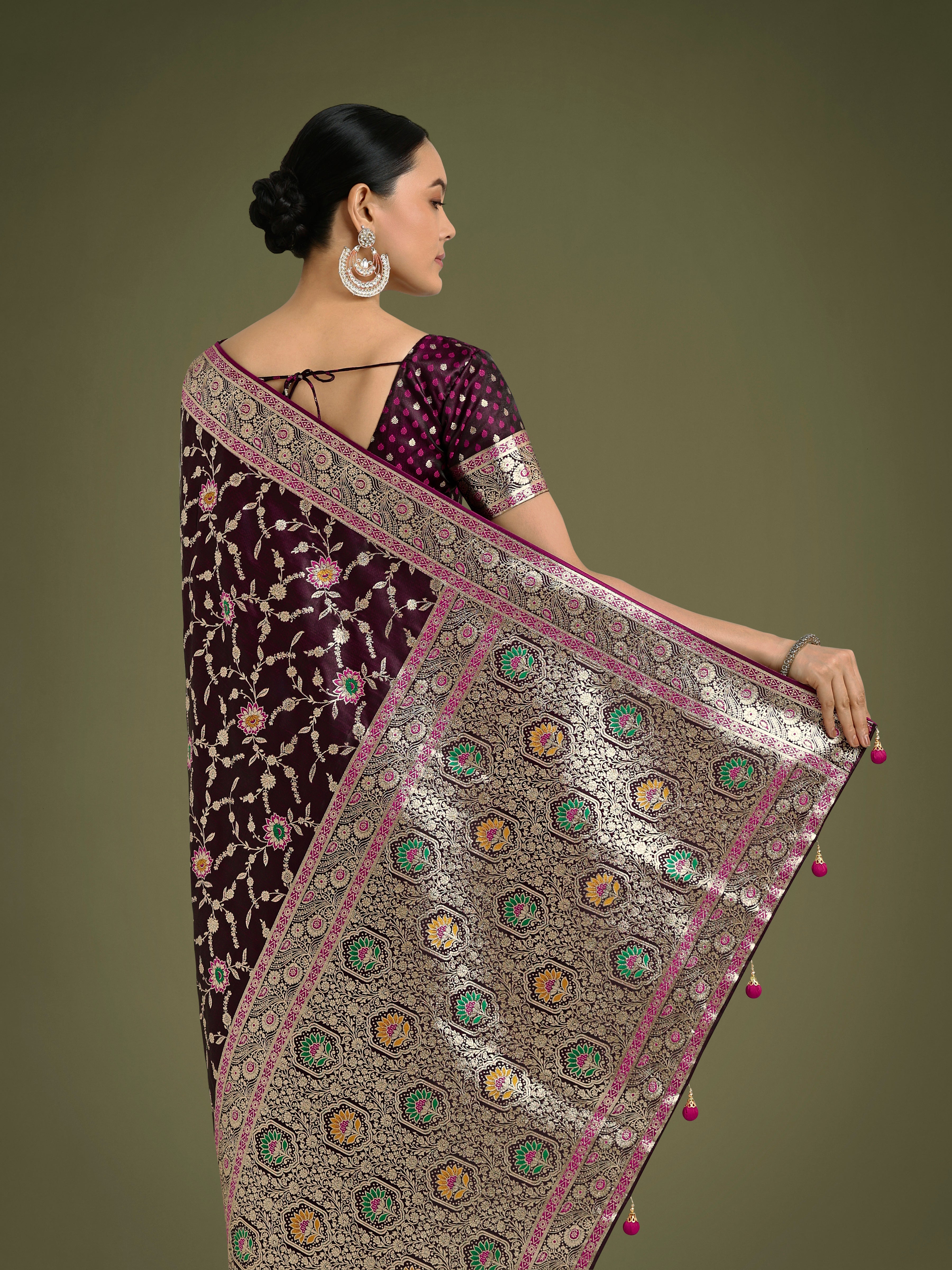 Wine Zari Woven Banarasi Classic Satin Silk Saree
