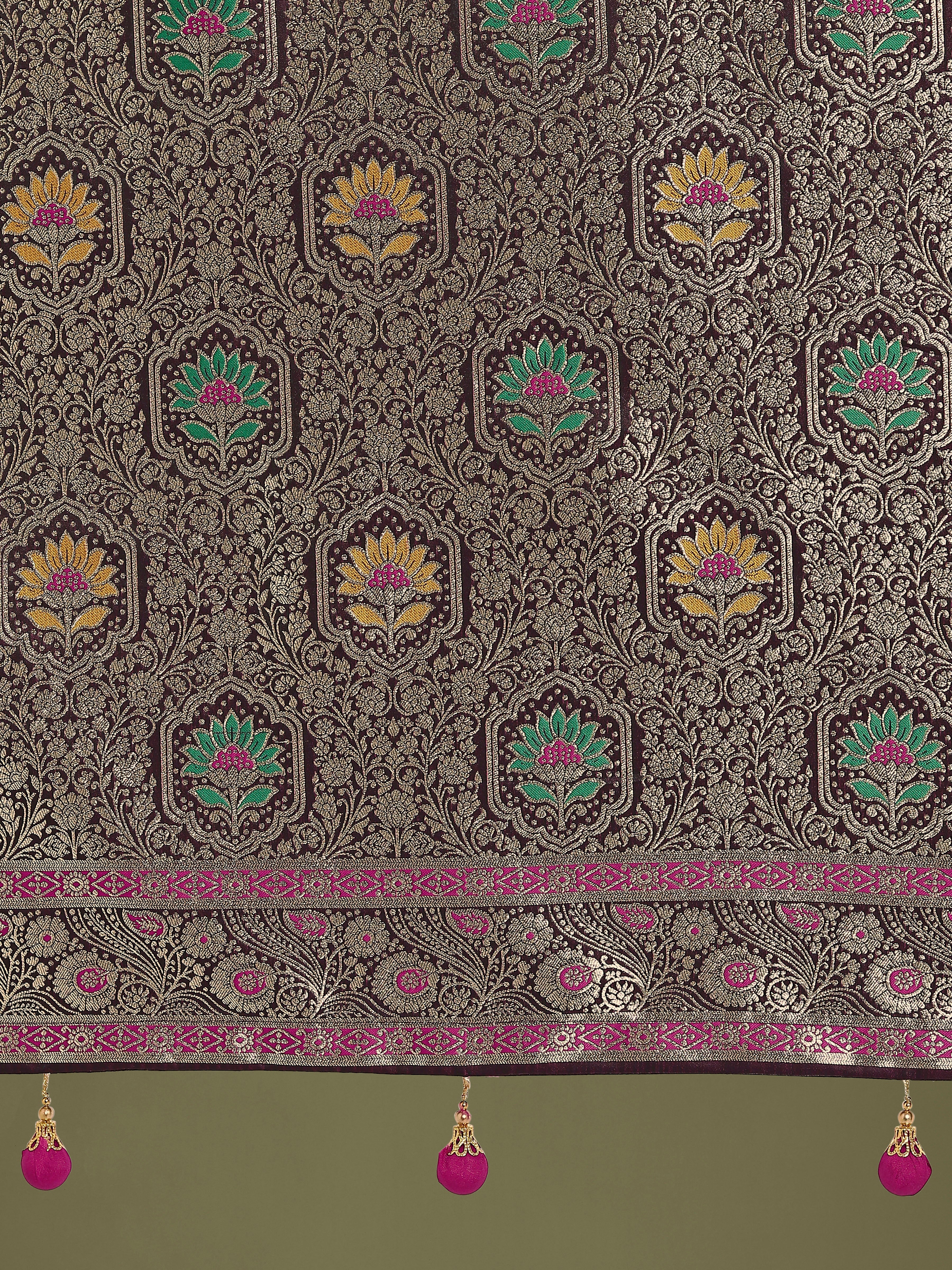 Wine Zari Woven Banarasi Classic Satin Silk Saree