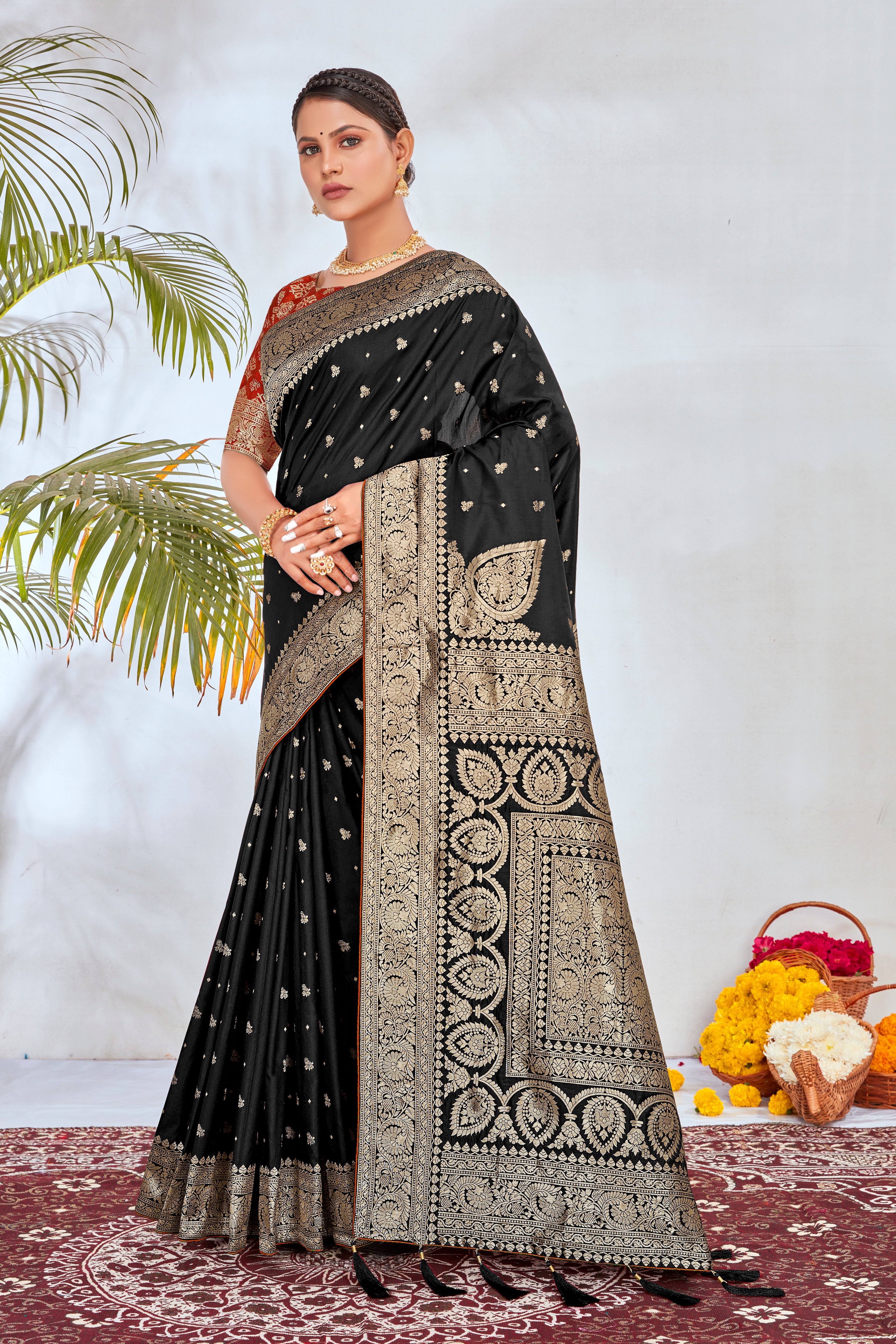 Black Silk Blend Woven Work Classy Saree