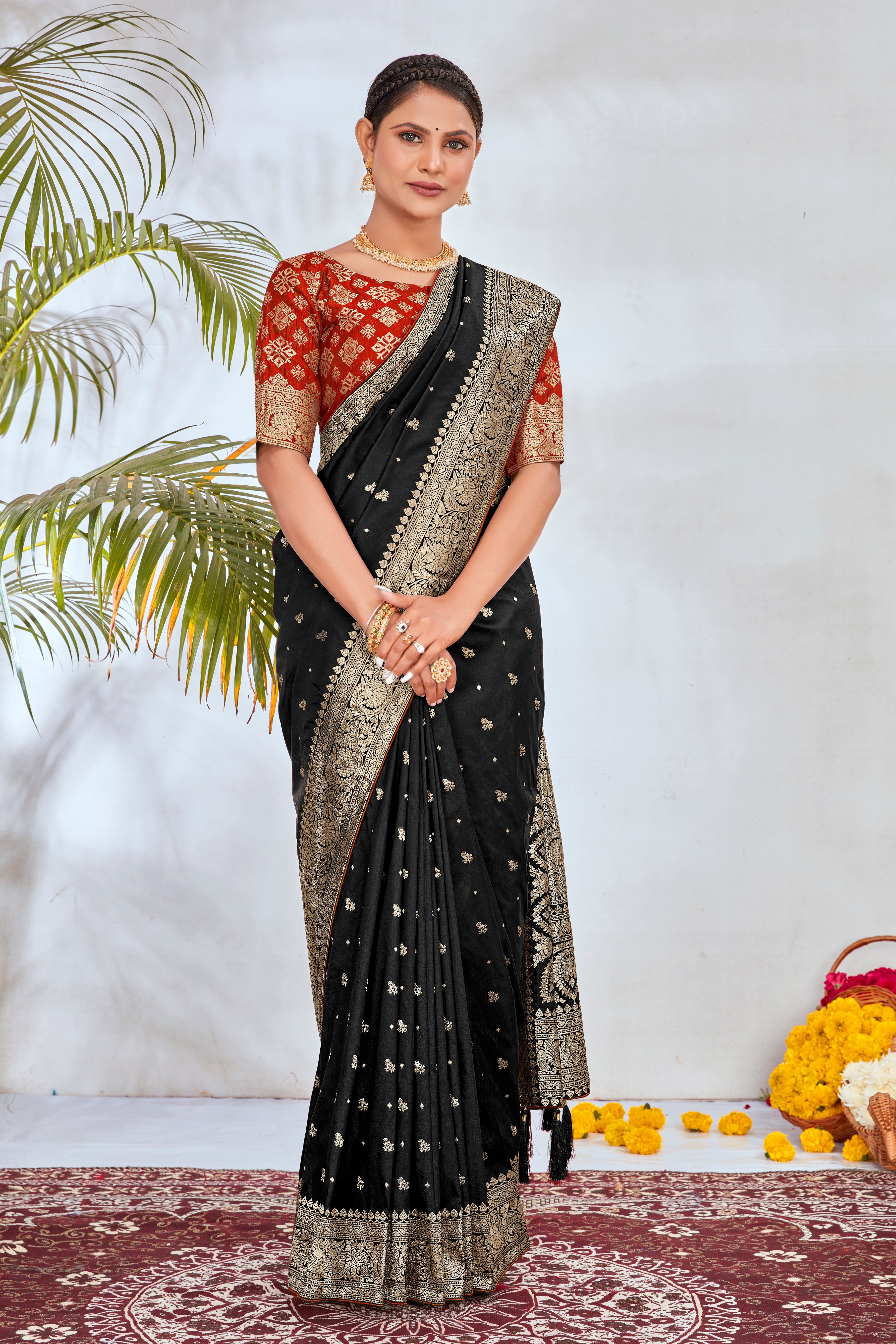 Black Silk Blend Woven Work Classy Saree