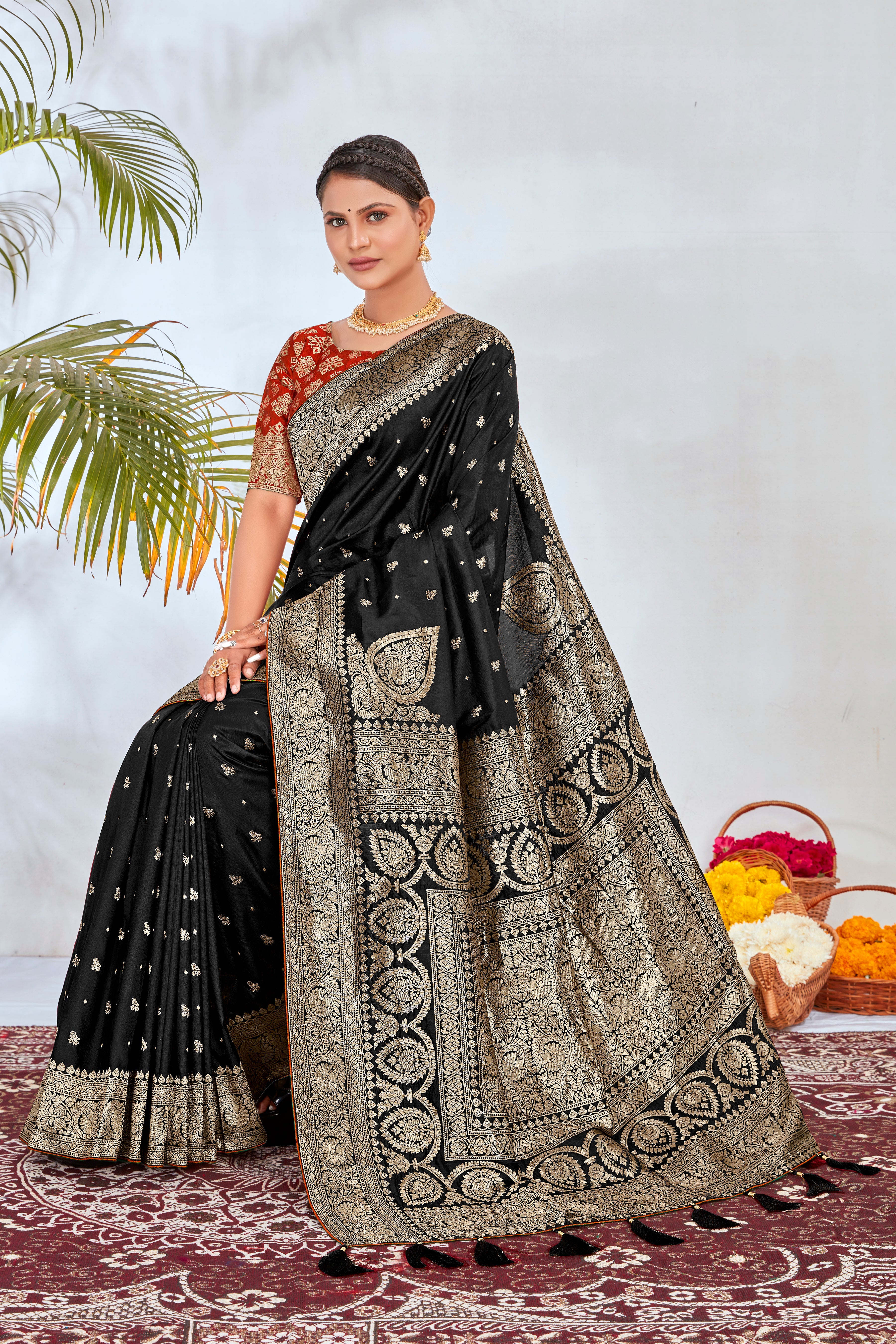 Black Silk Blend Woven Work Classy Saree