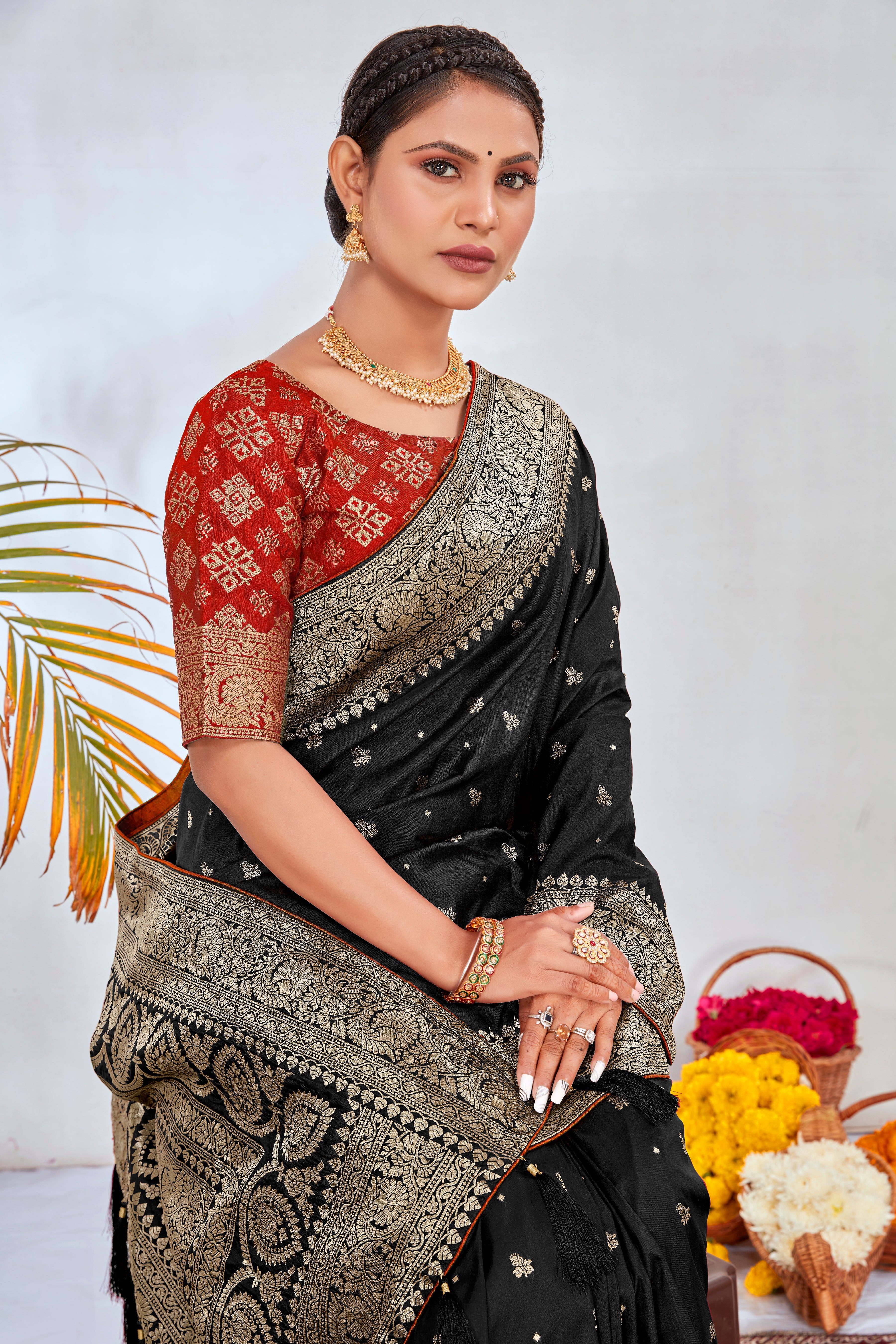 Black Silk Blend Woven Work Classy Saree