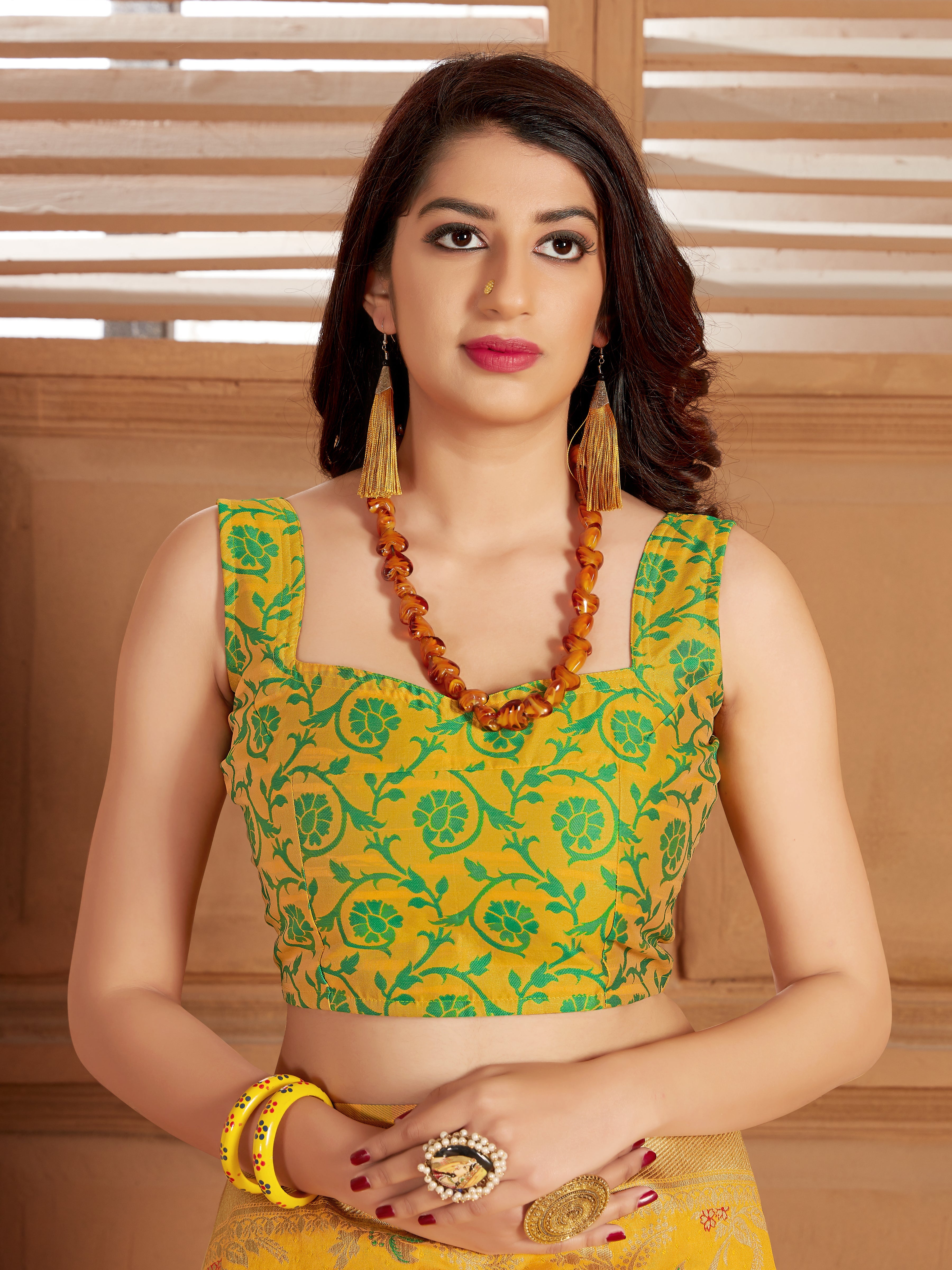 Yellow Banarasi Silk Blend Woven Work Classic Saree