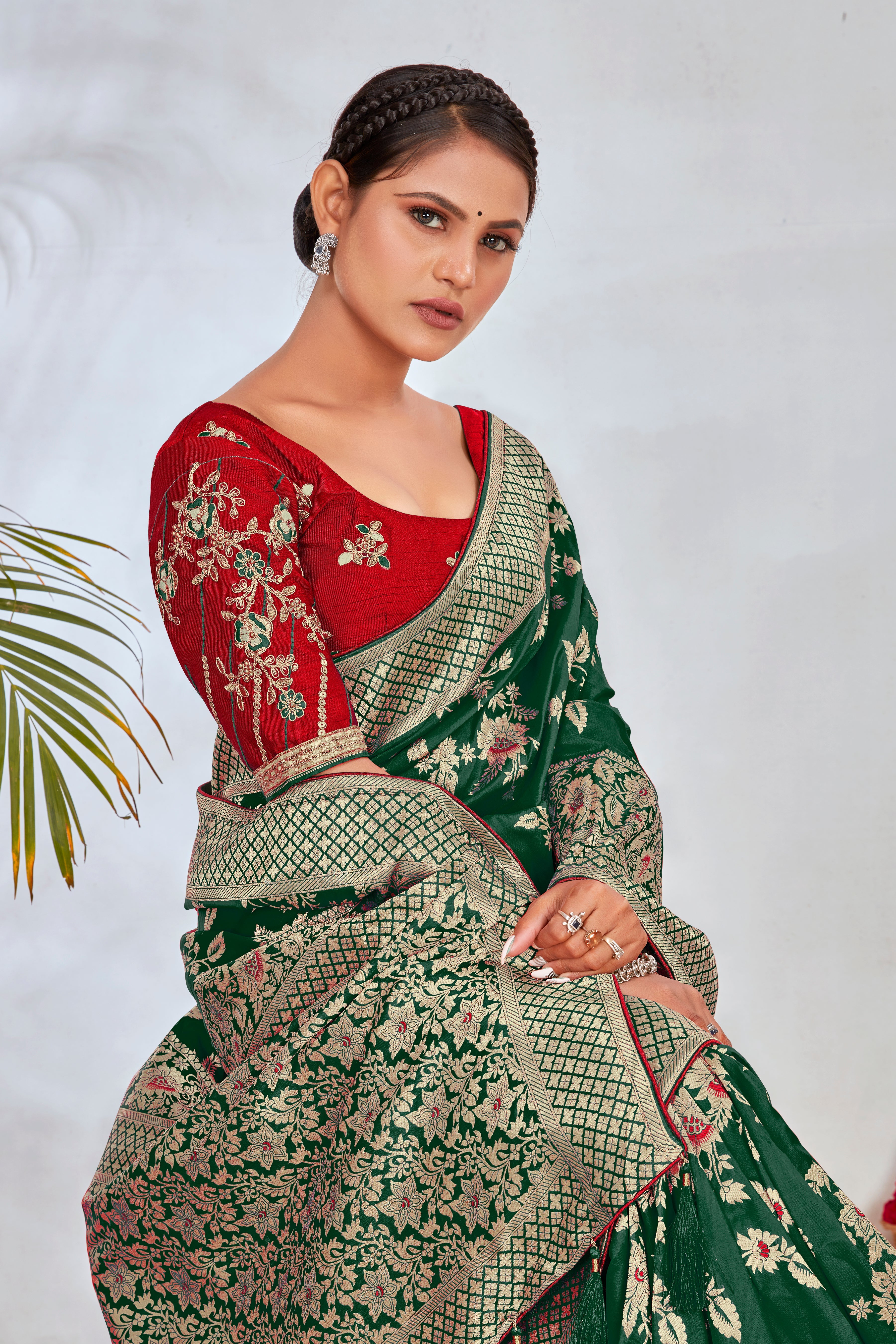 Dark Green Banarasi Silk Woven Ethnic Saree