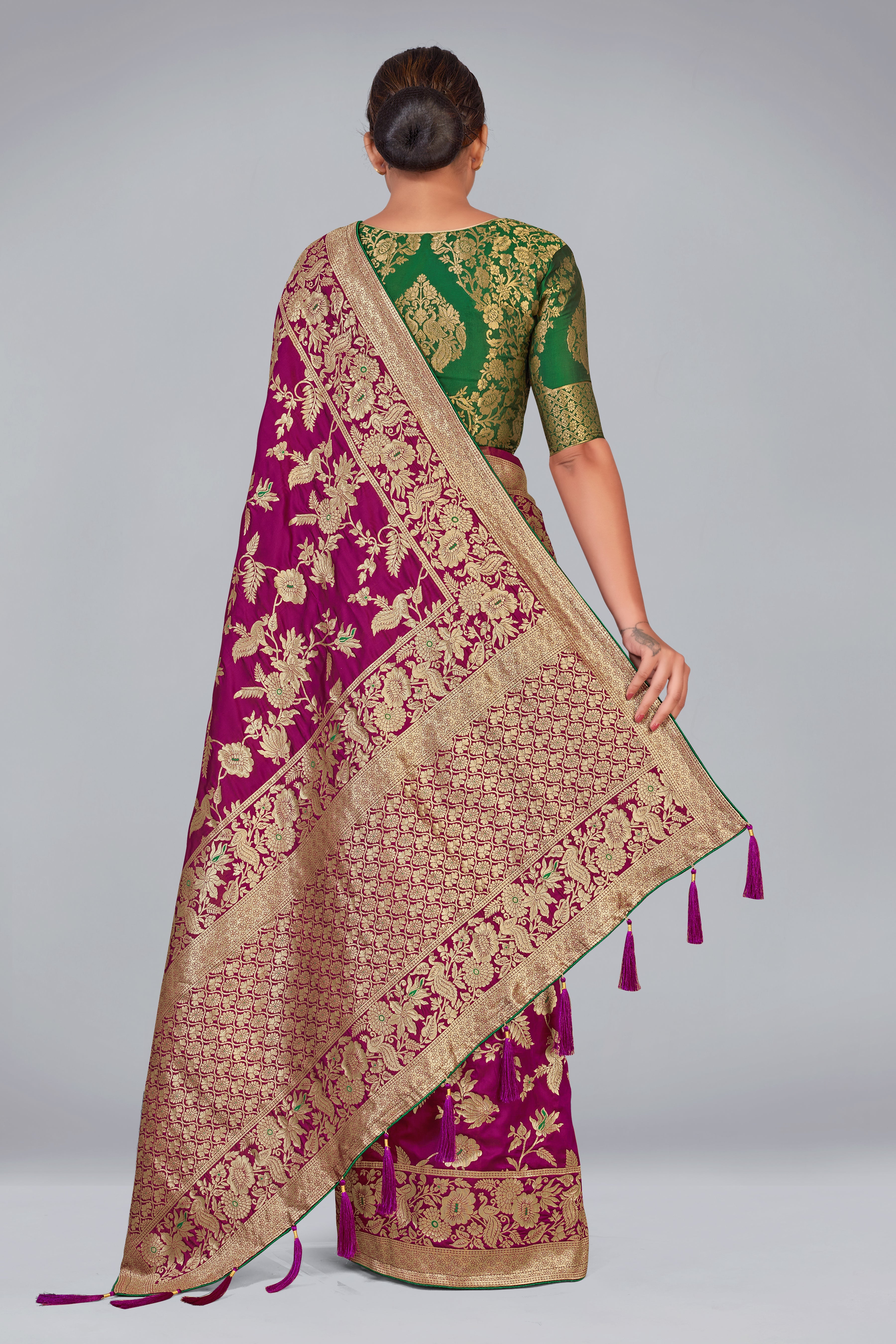 Dark Magenta Banarasi Silk Blend Woven Zari Trendy Saree