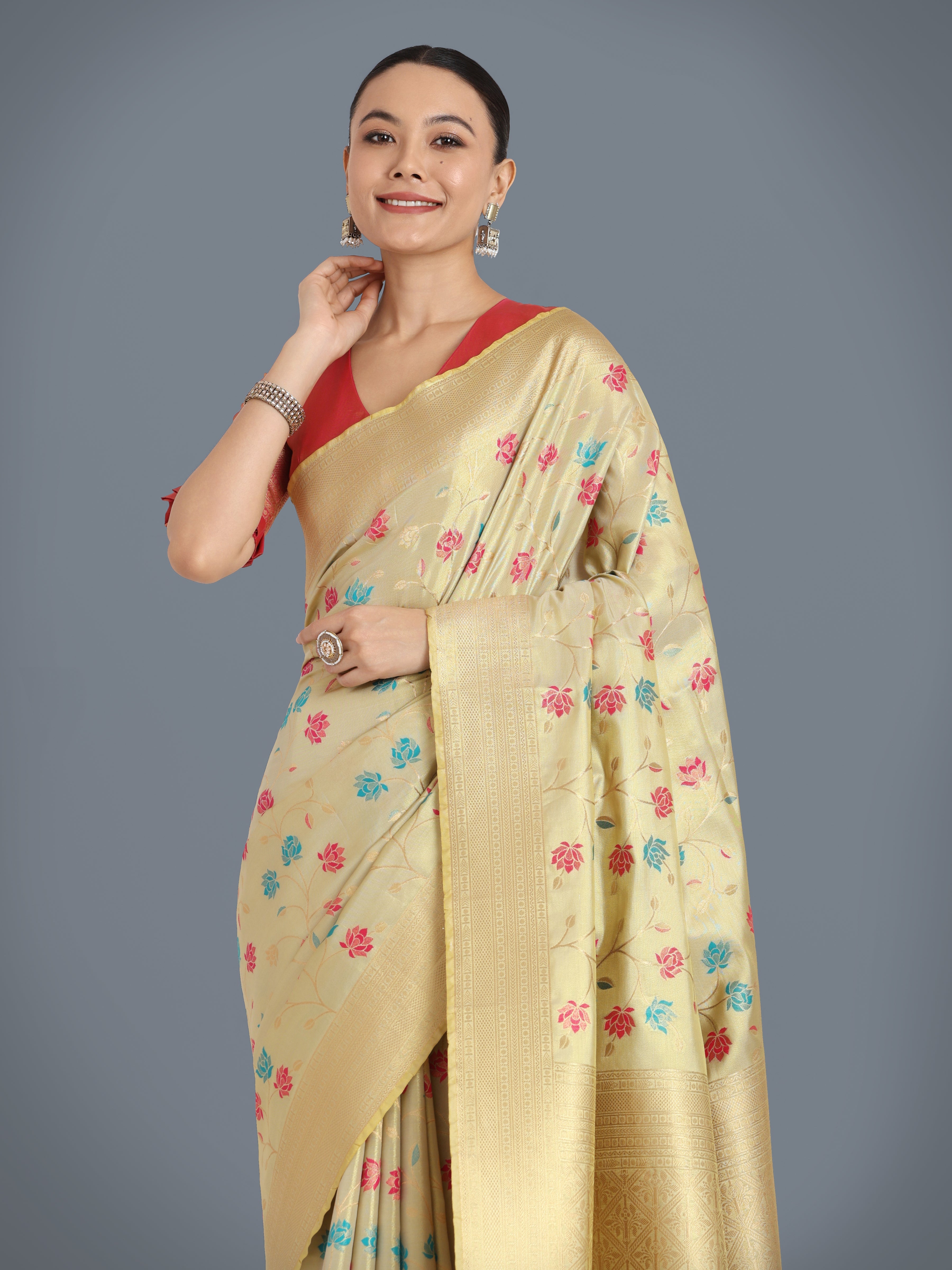 Cream Banarasi Tissue silk Designs With Regal Rich Look Saree