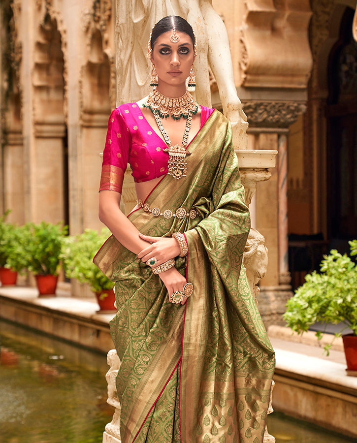 Green Rich Look Banarasi Silk Weaving Work Elegance and Luxury Saree