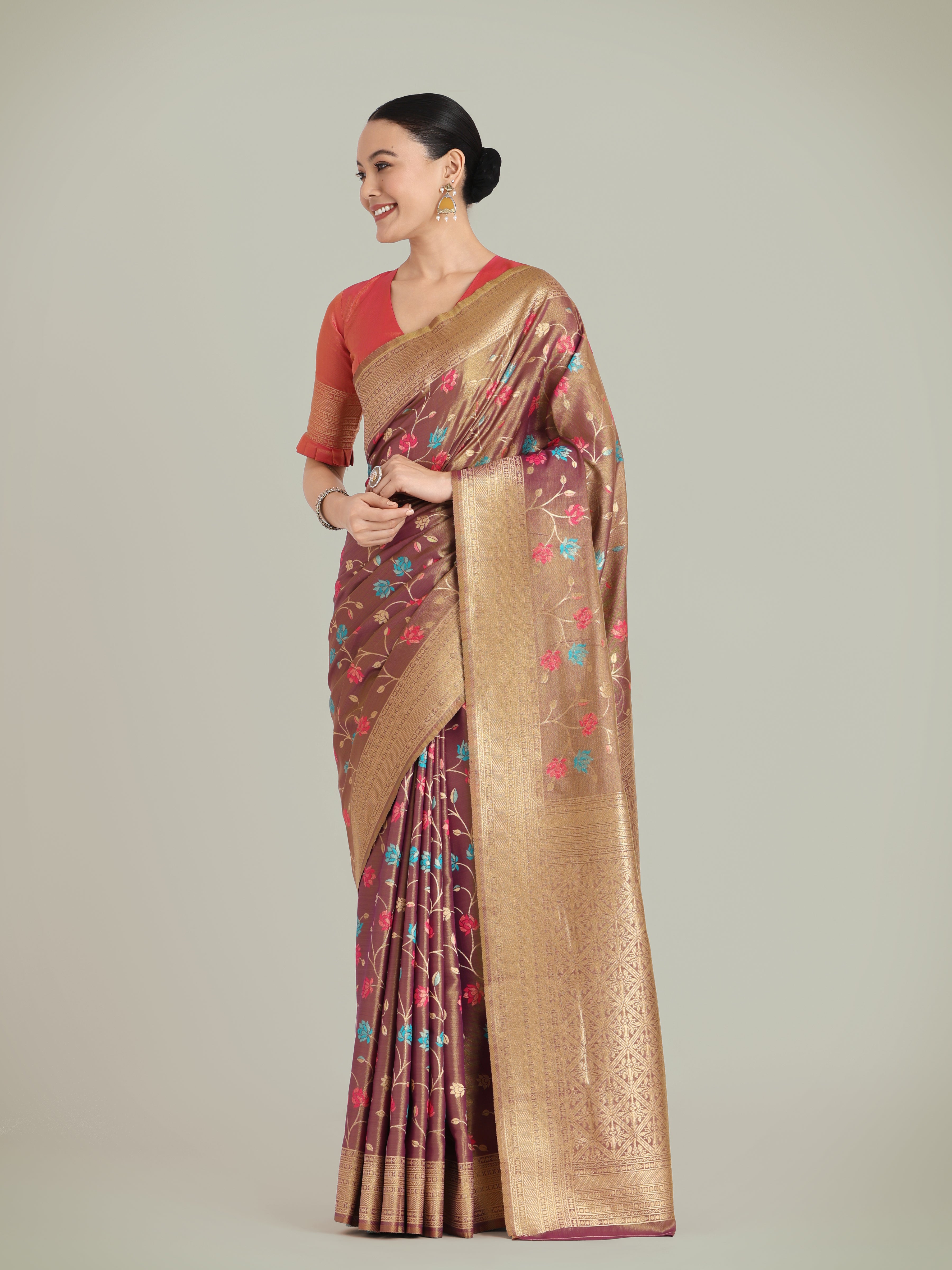 Light Brown Banarasi Tissue silk Exquisite Designs Saree