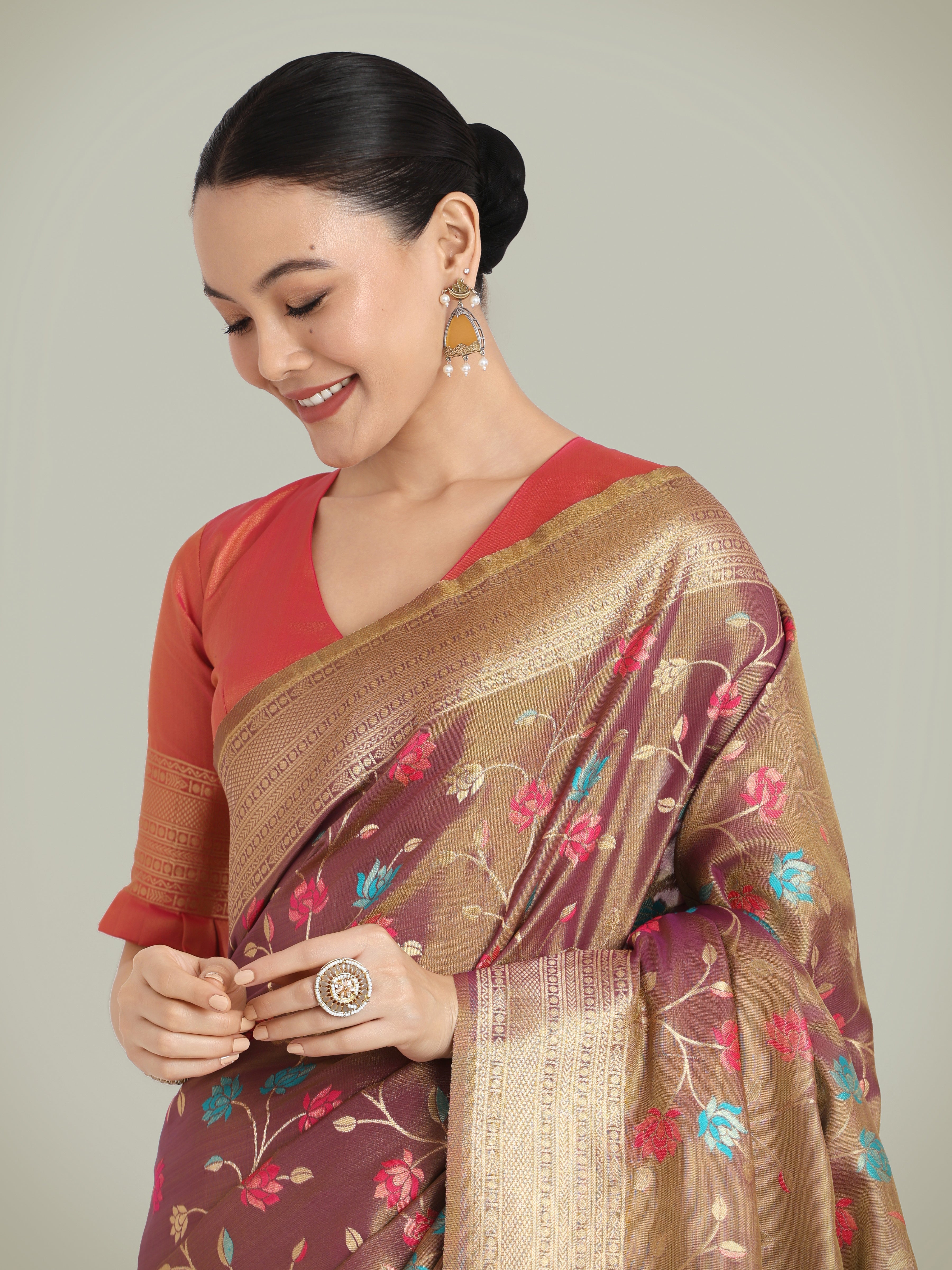 Light Brown Banarasi Tissue silk Exquisite Designs Saree