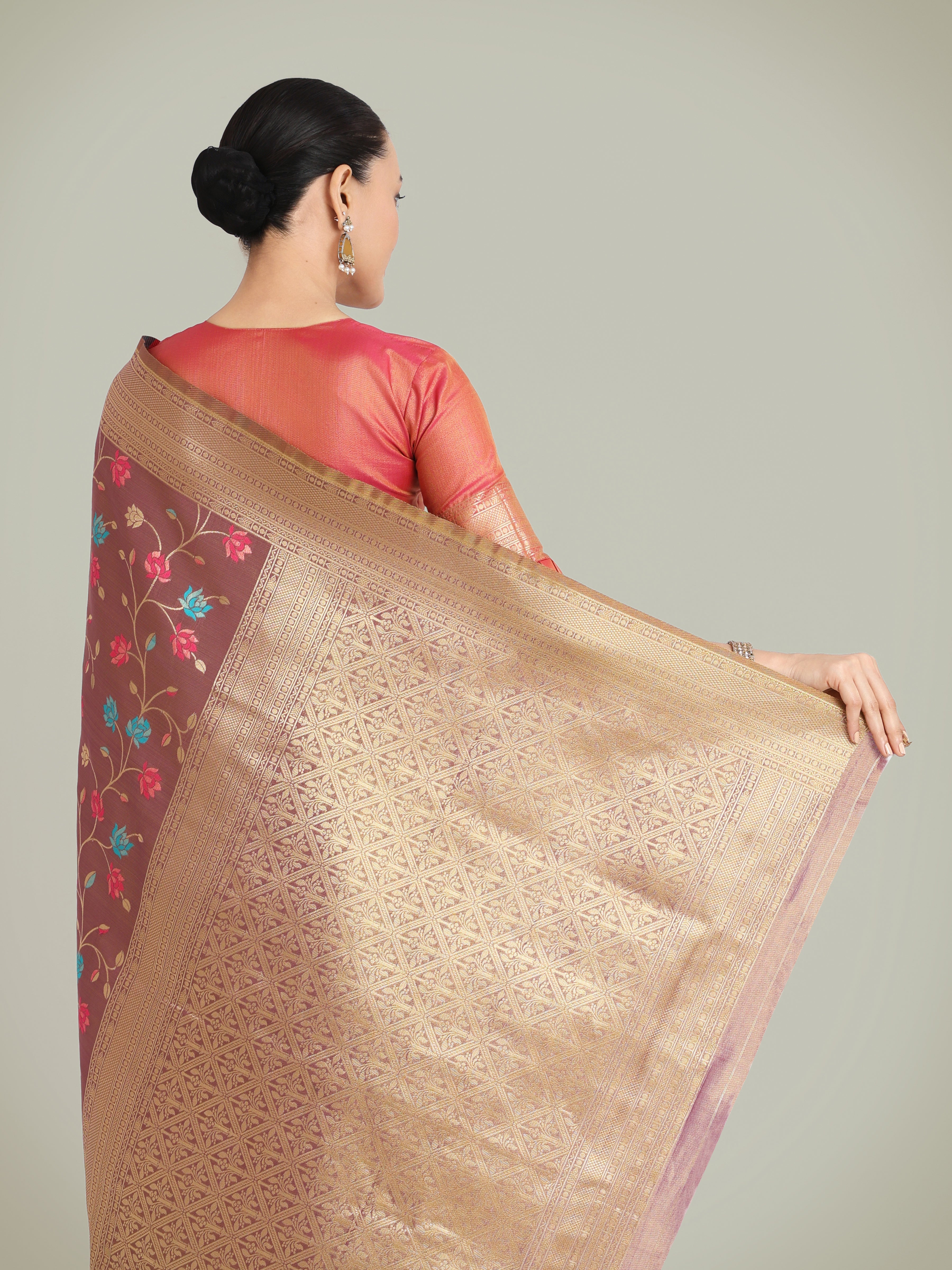 Light Brown Banarasi Tissue silk Exquisite Designs Saree