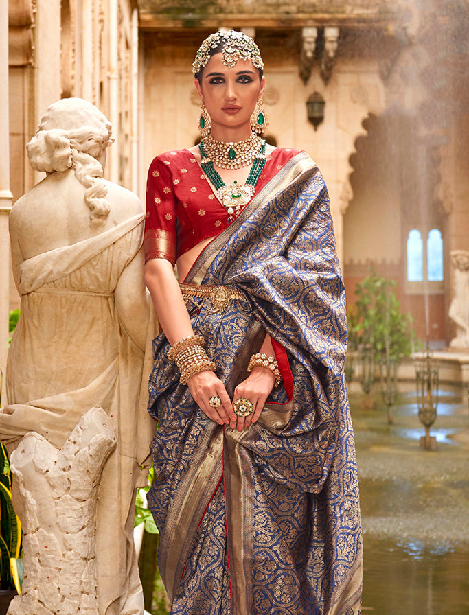 Navy Blue  Banarasi Silk Rich Look Tradtional Saree