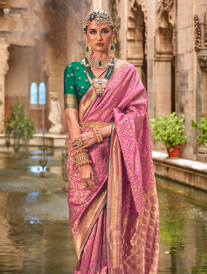 Pink Banarasi silk Rich Zari Work Classic Saree
