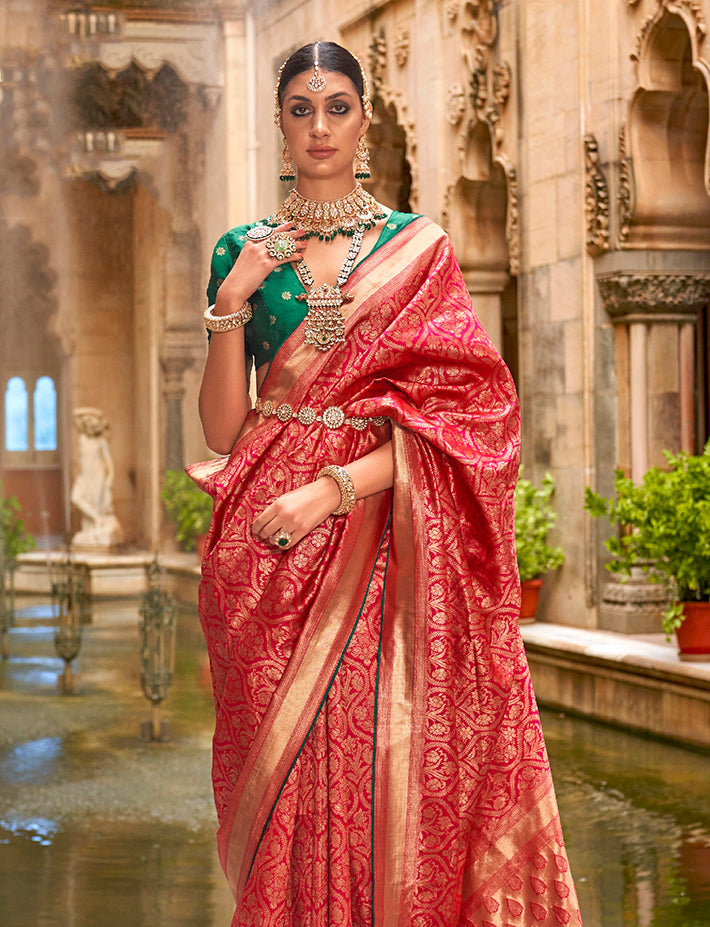 Red Rich Look Banarasi Silk Zari Work Traditional Saree
