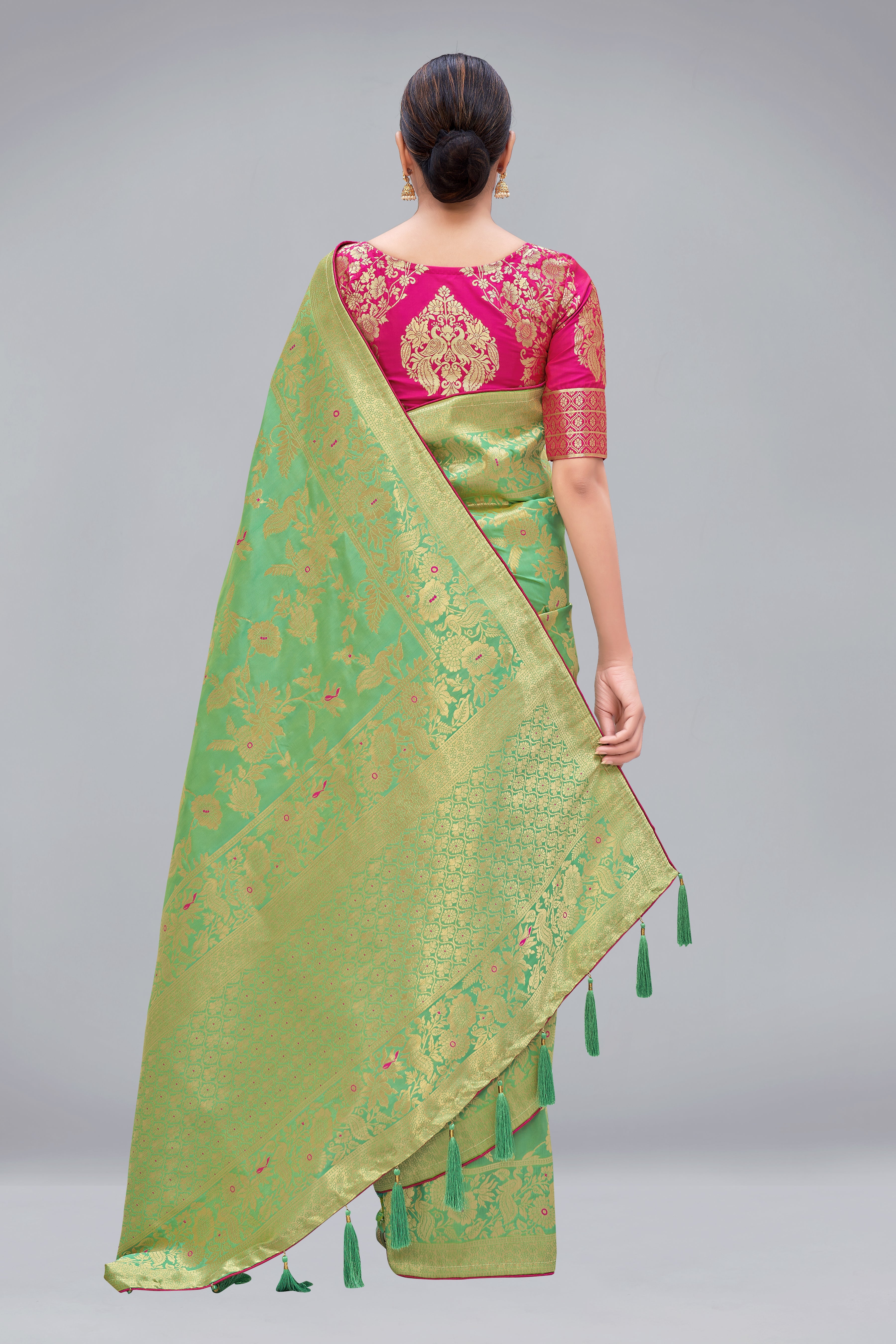 Light Green Banarasi Silk Blend Woven Zari Designer Saree