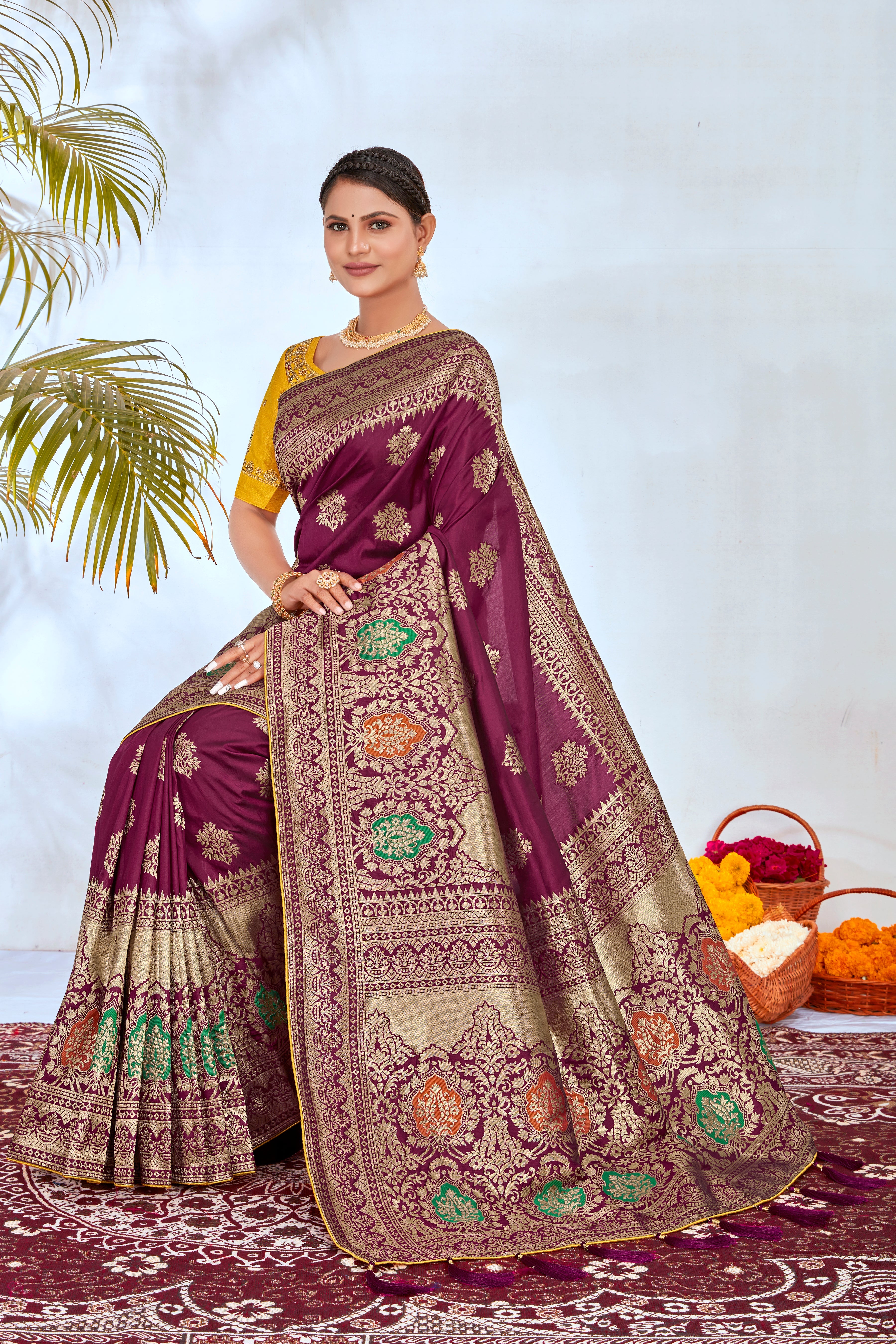 Magenta Banarasi Silk Blend Woven Designer Saree