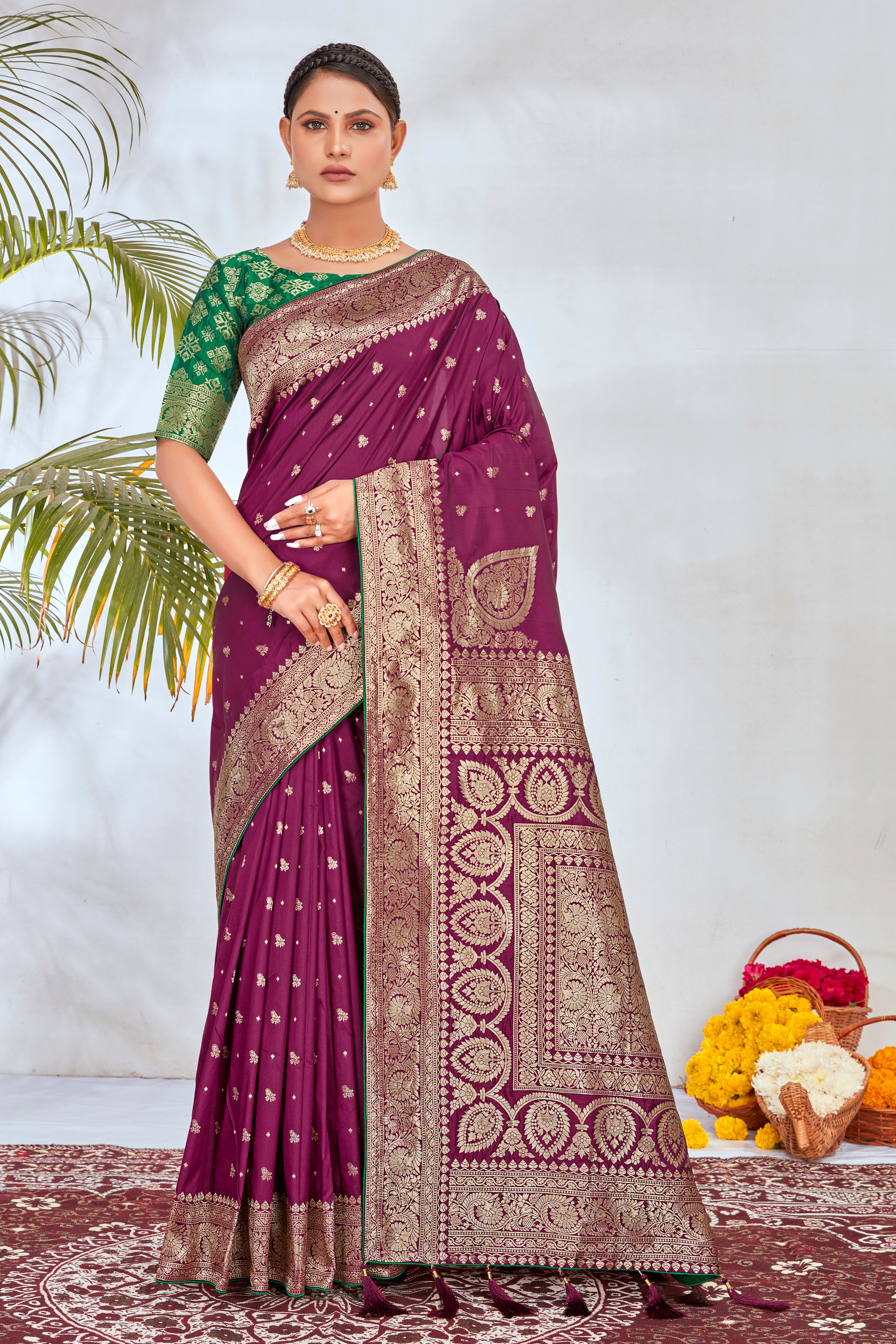 Magenta Banarasi Silk Woven Elegant Saree