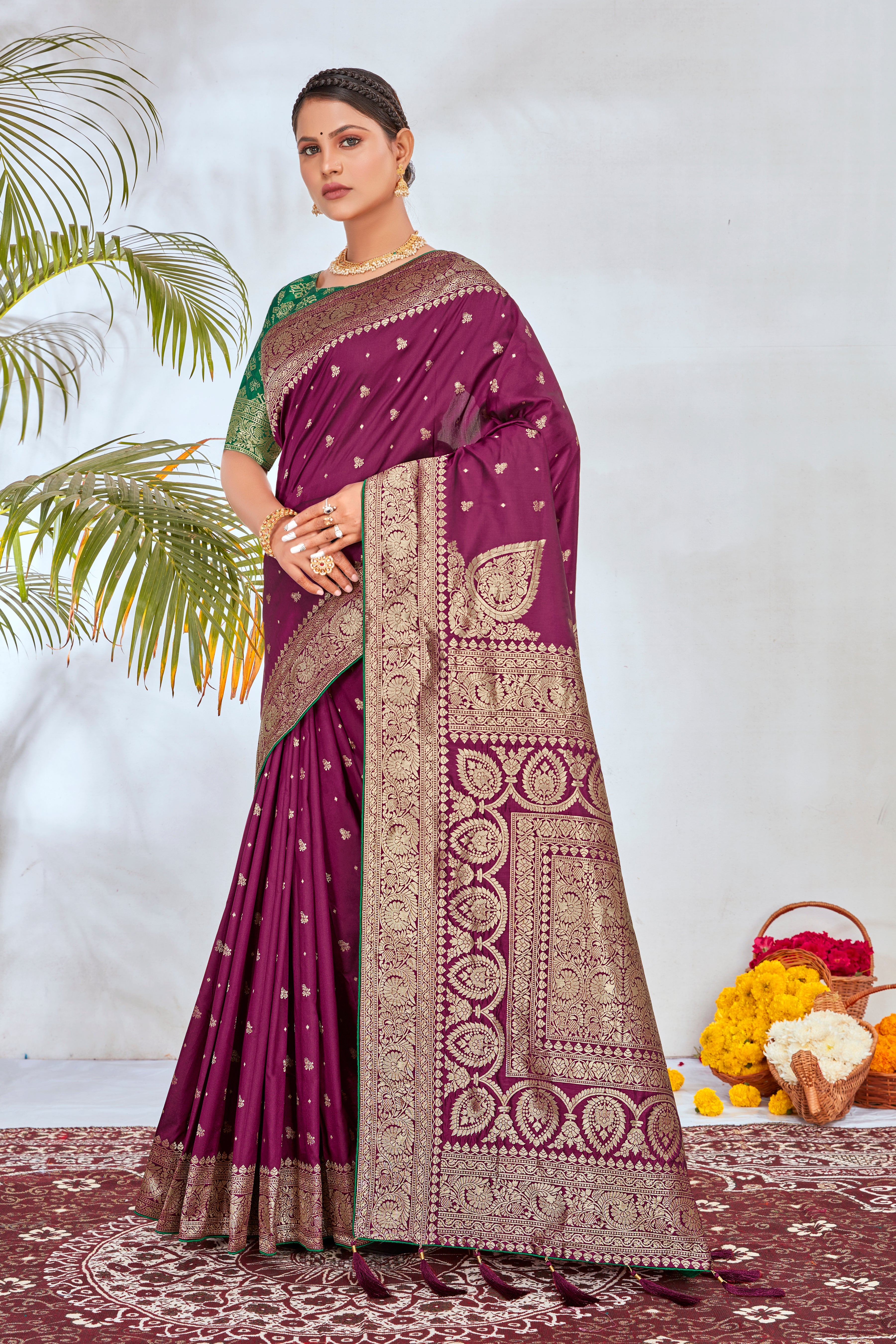 Magenta Banarasi Silk Woven Elegant Saree