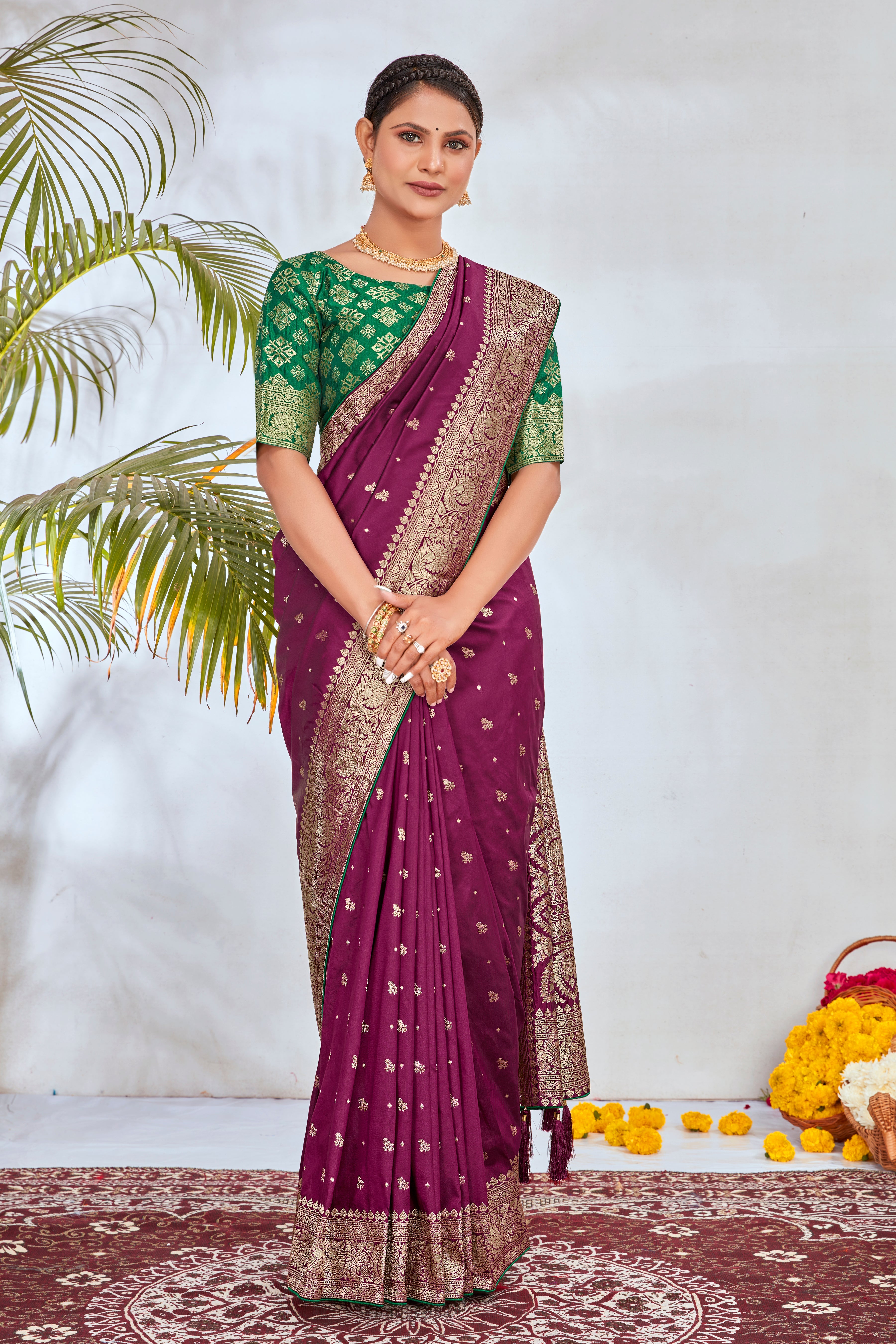Magenta Banarasi Silk Woven Elegant Saree