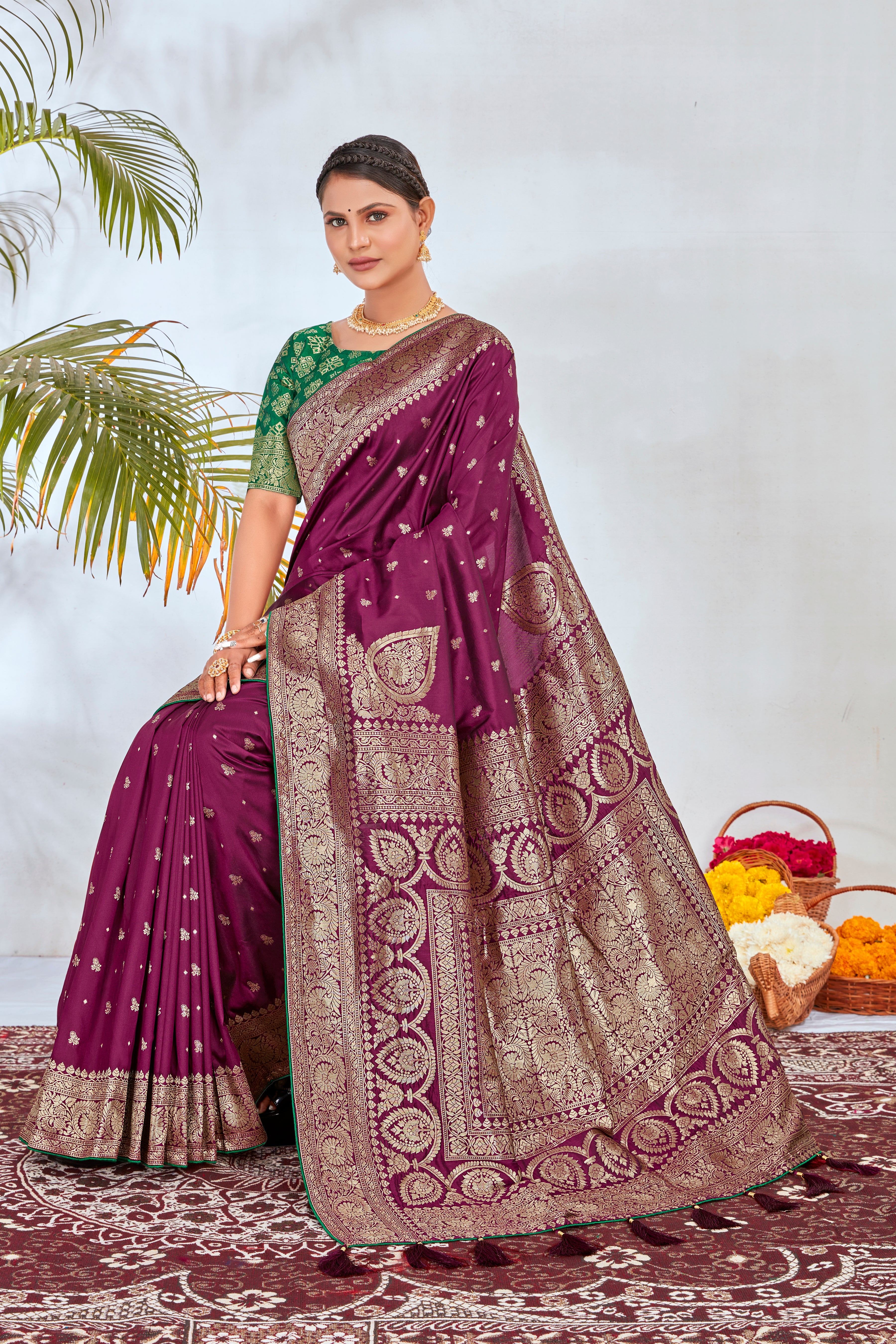 Magenta Banarasi Silk Woven Elegant Saree