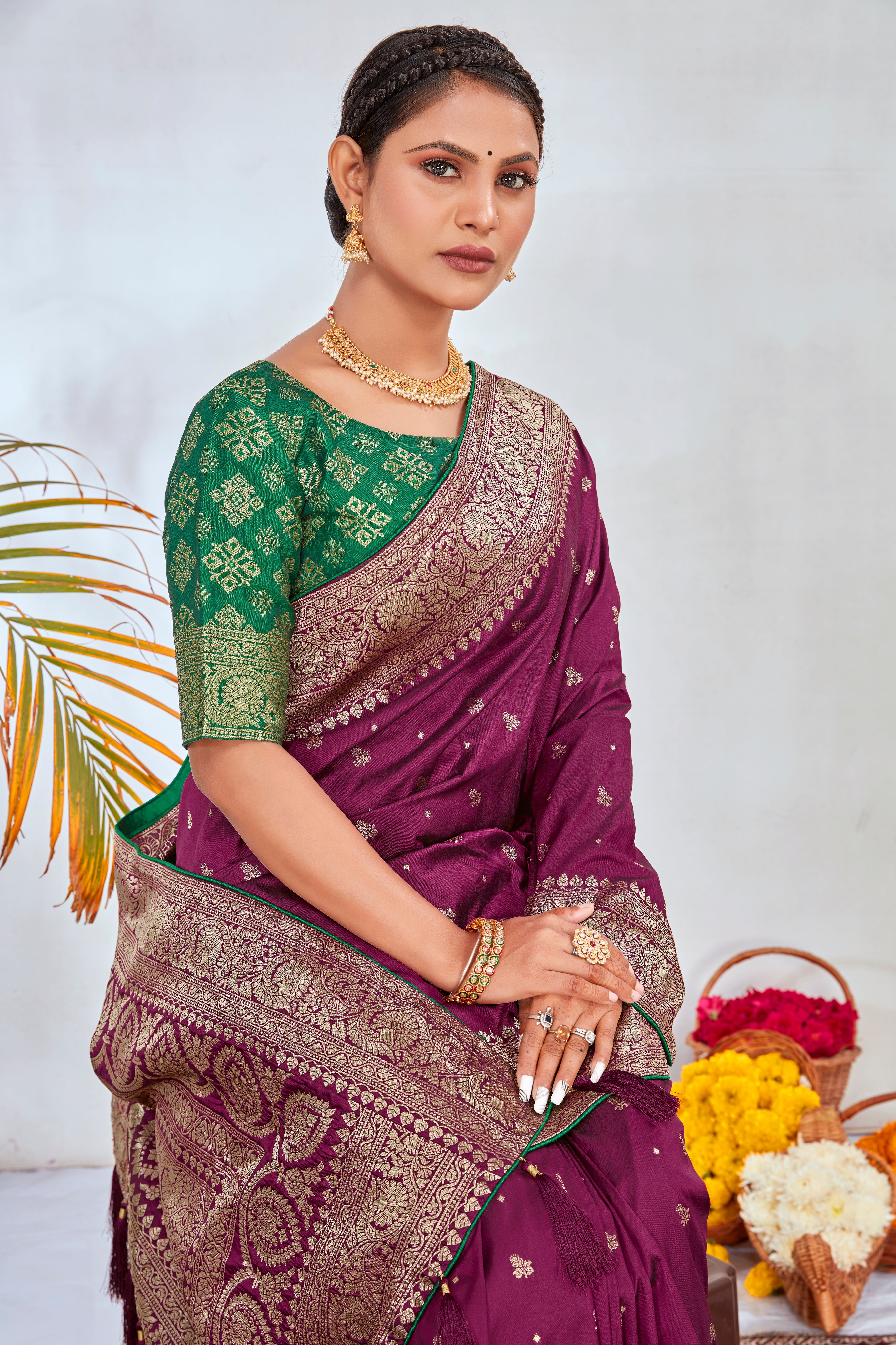 Magenta Banarasi Silk Woven Elegant Saree