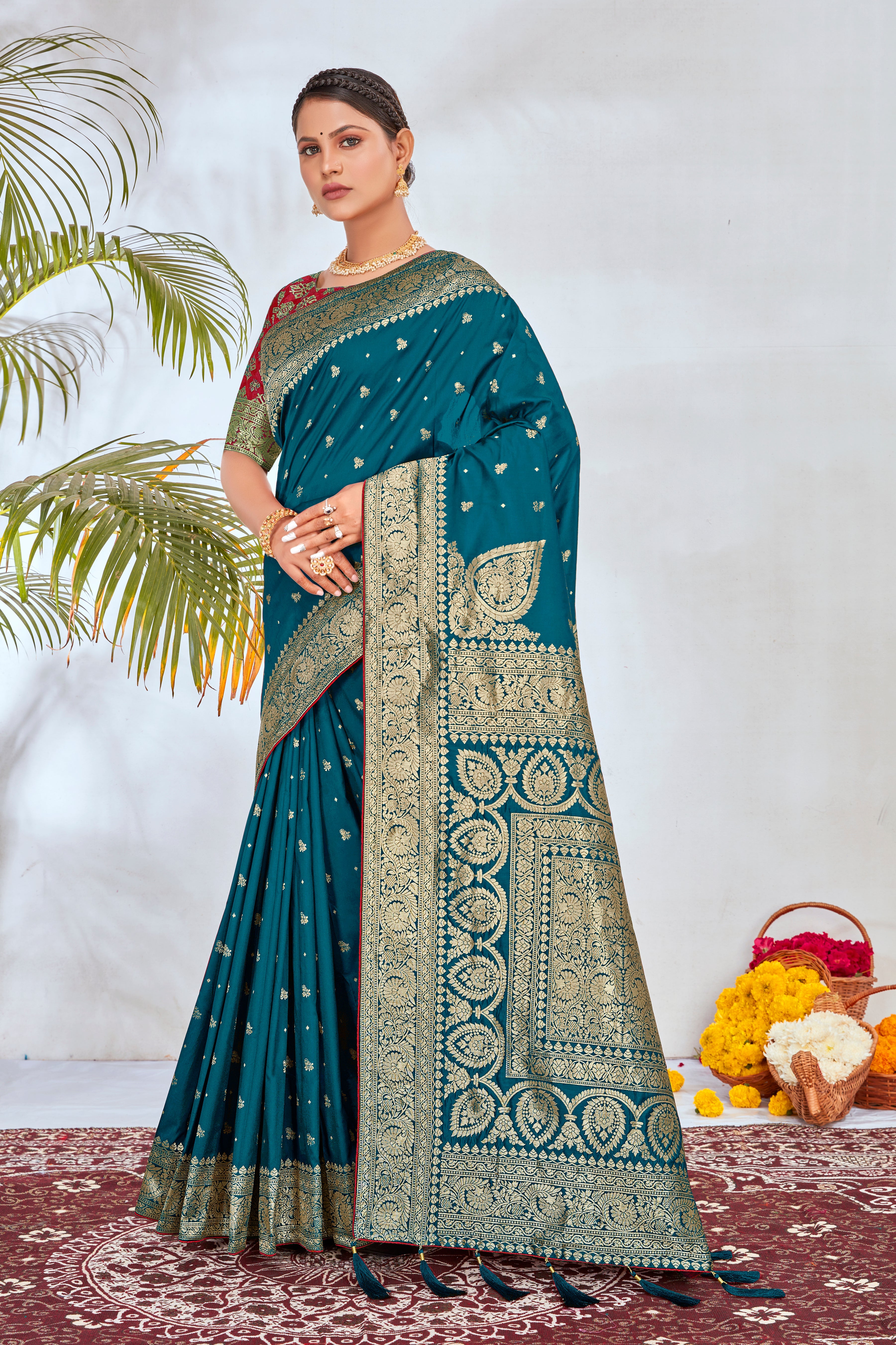 Teal Banarasi Silk Woven Designer Saree