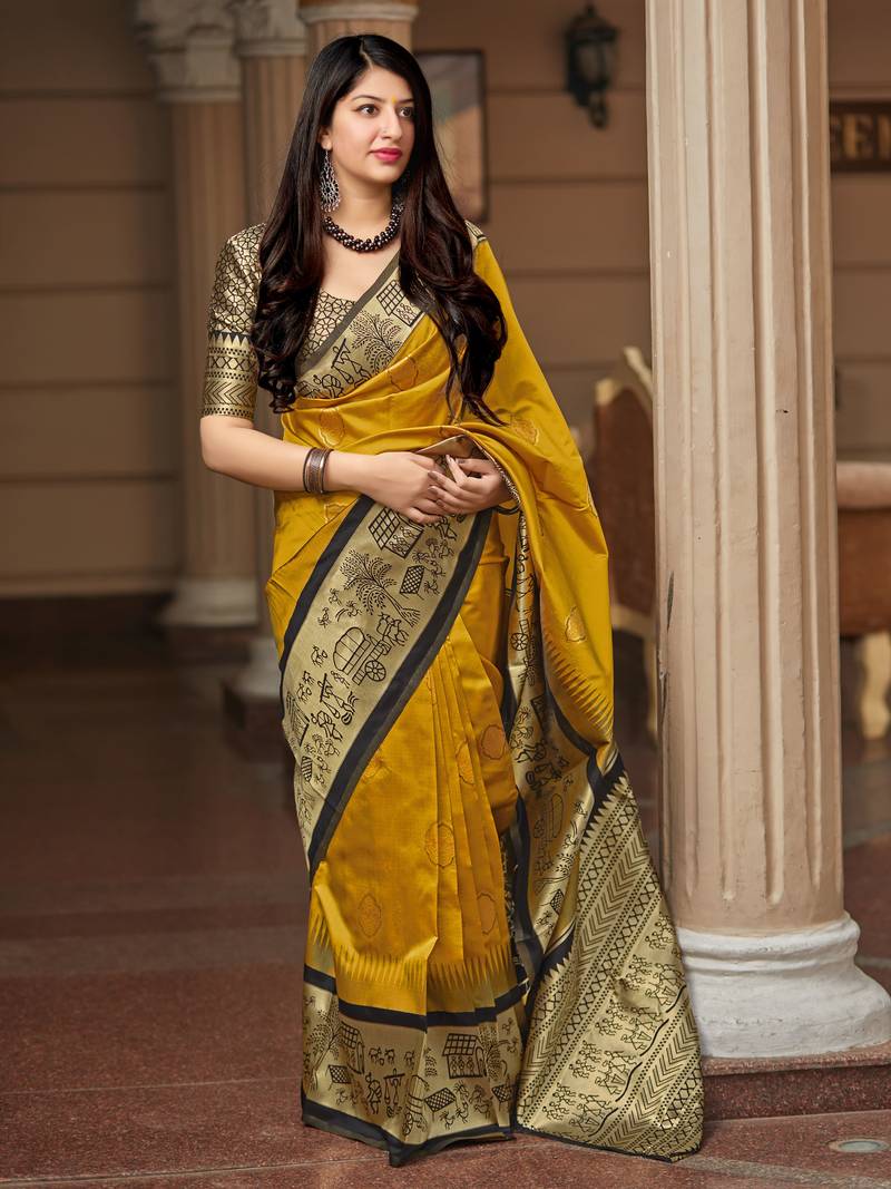 Mustard Banarasi Silk Embellished Traditional Saree