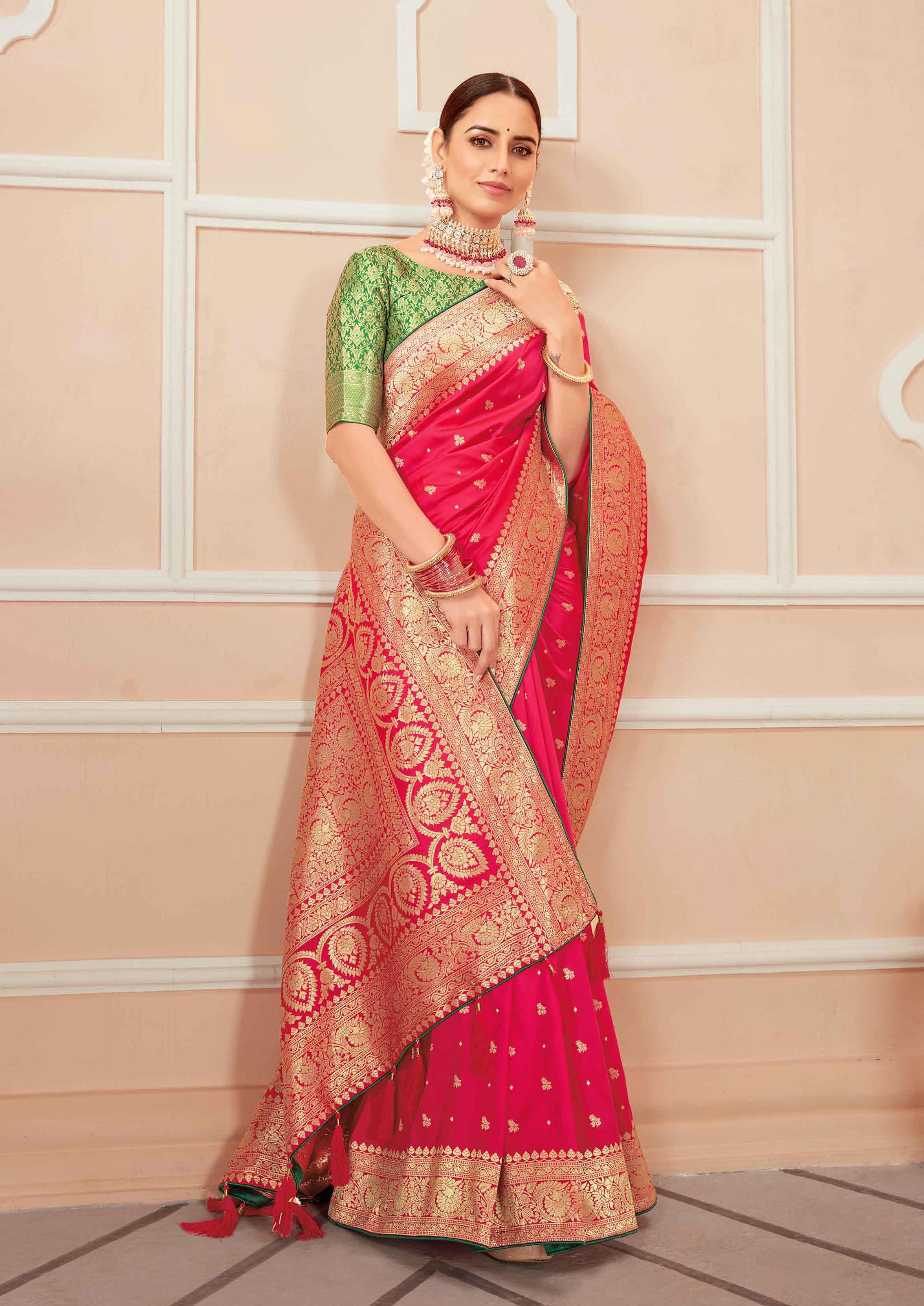Pink Woven Silk Blend Classy Look Saree