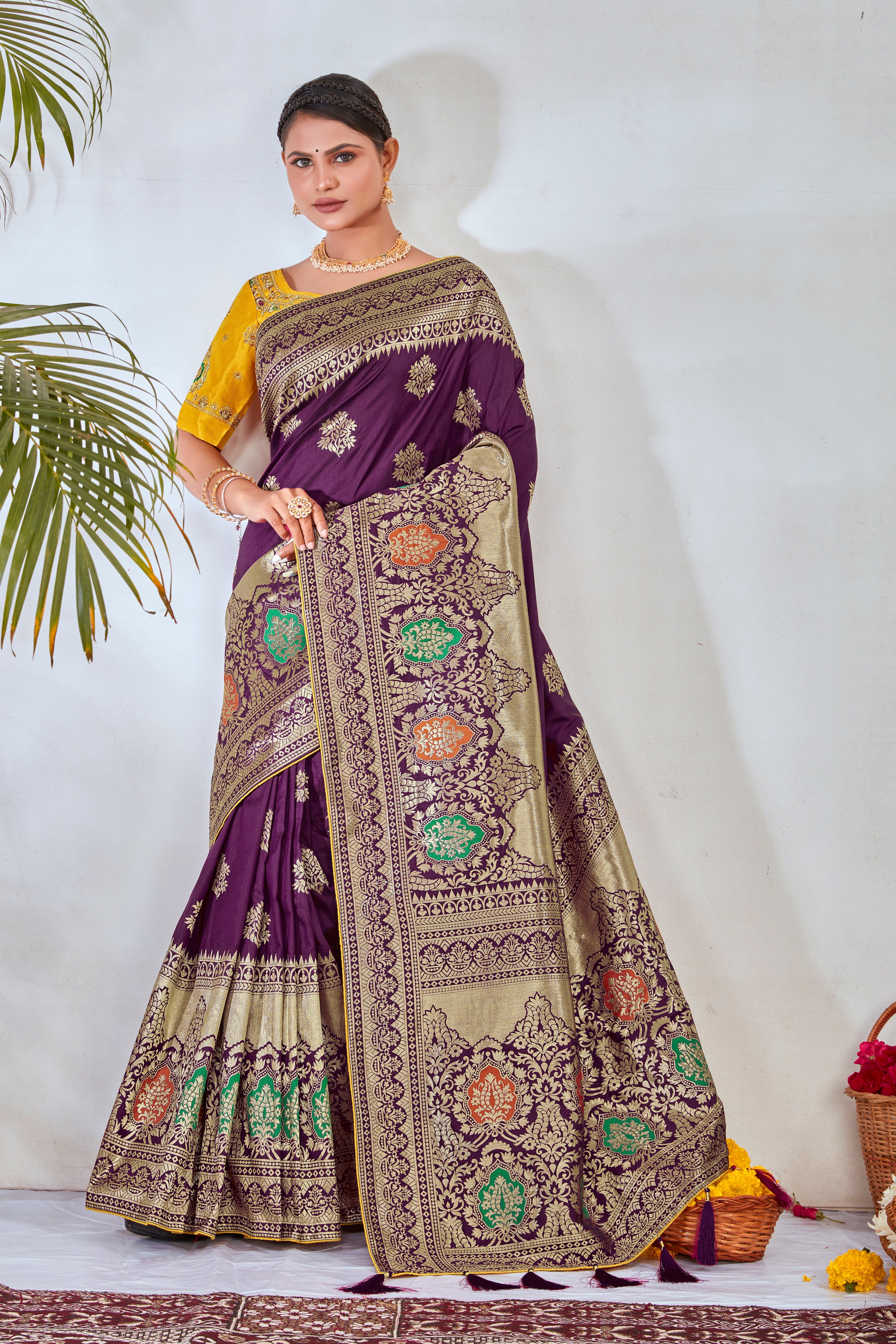 Purple Banarasi Silk Blend Woven Classy Saree