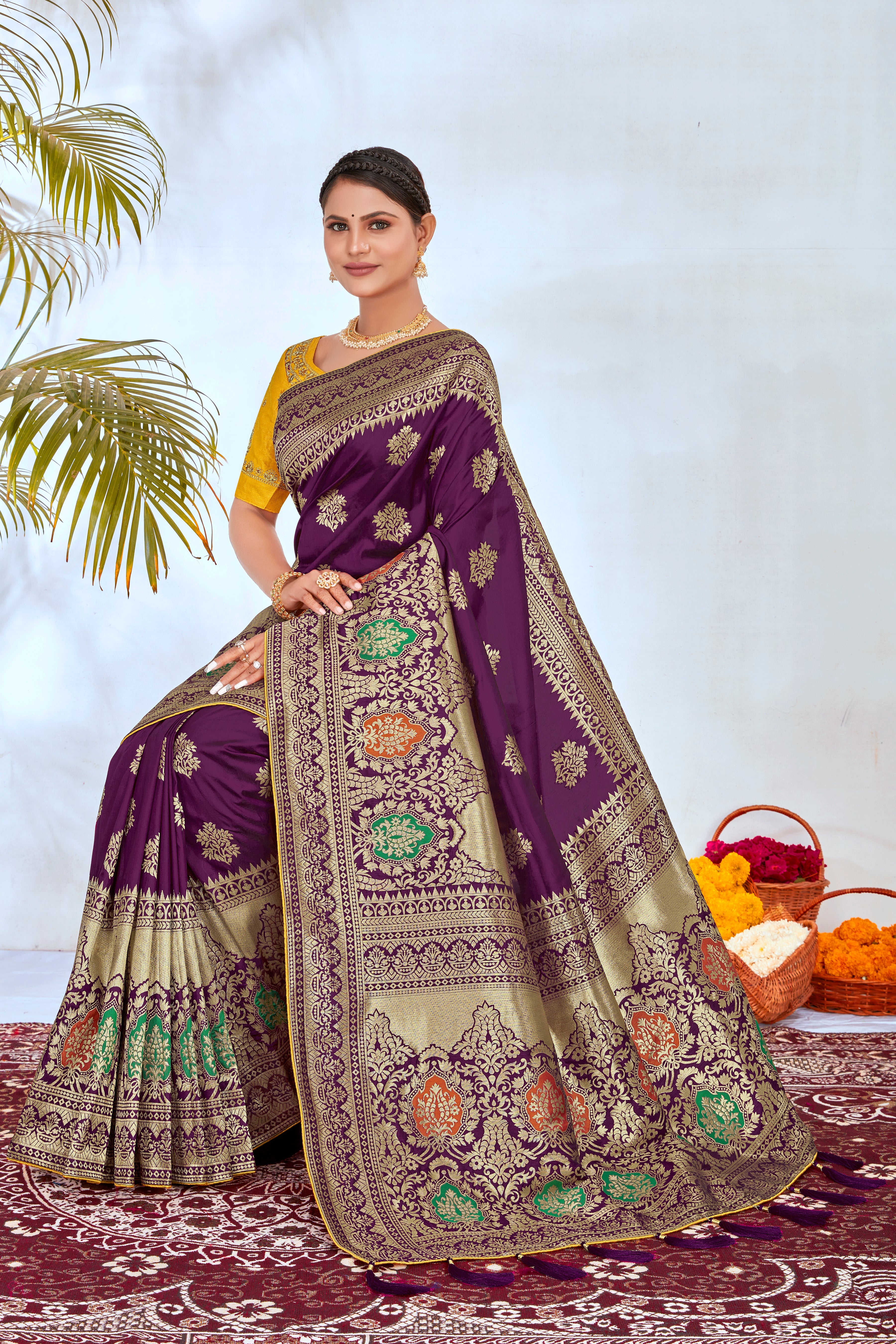 Purple Banarasi Silk Blend Woven Classy Saree